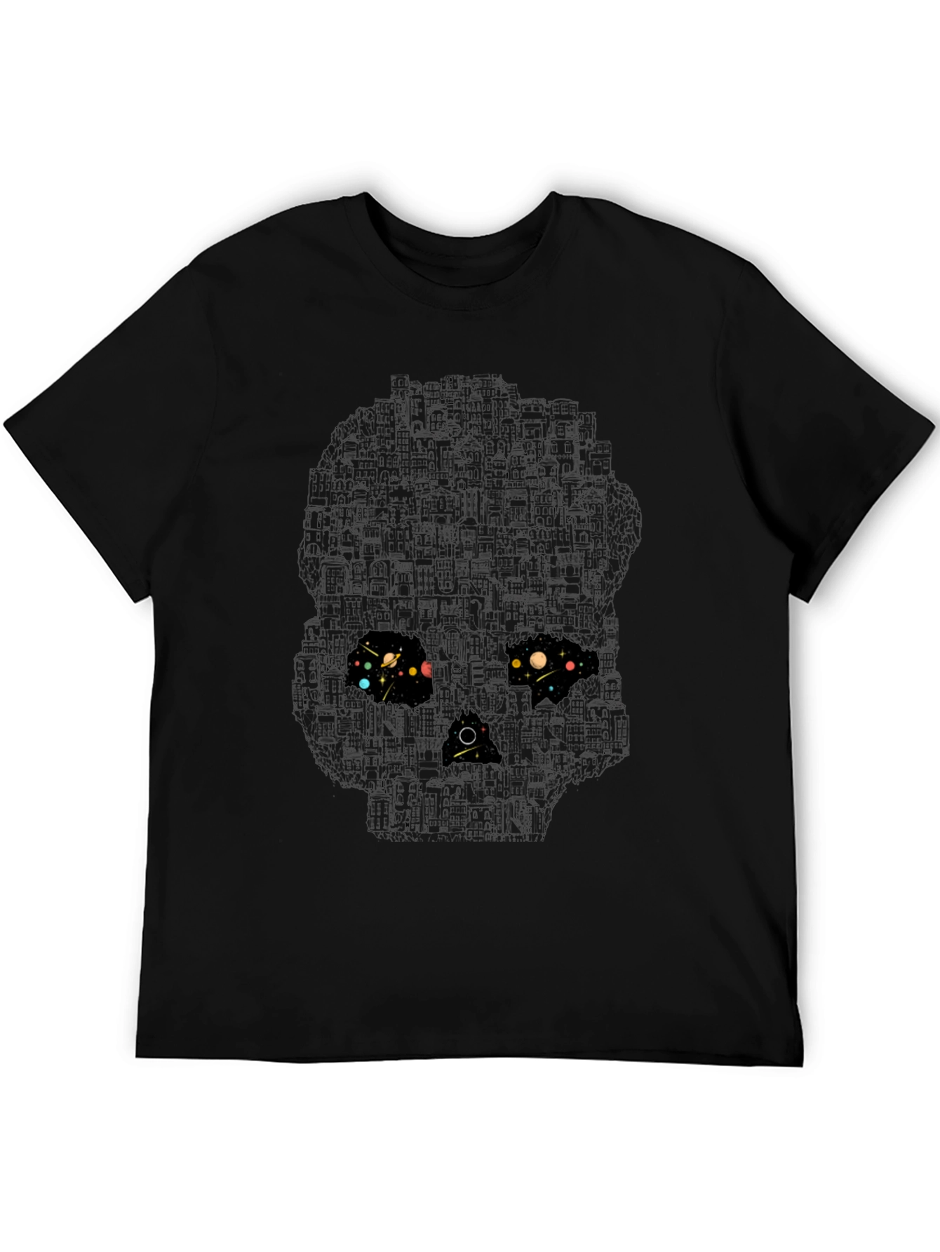 Skull Galaxy Graphic T-Shirt - Black
