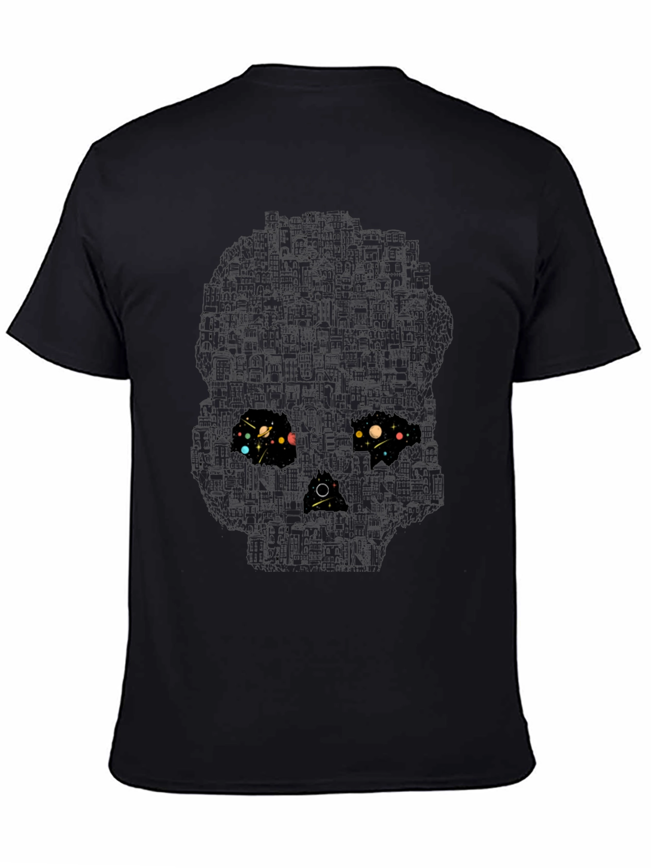 Skull Galaxy Graphic T-Shirt - Black