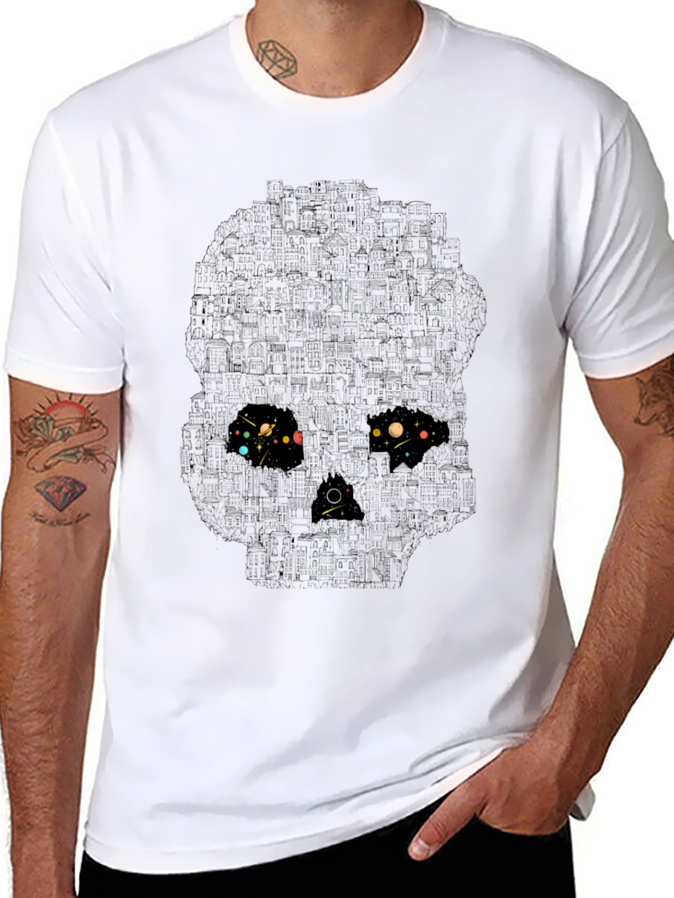 Skull Galaxy Graphic T-Shirt - Black