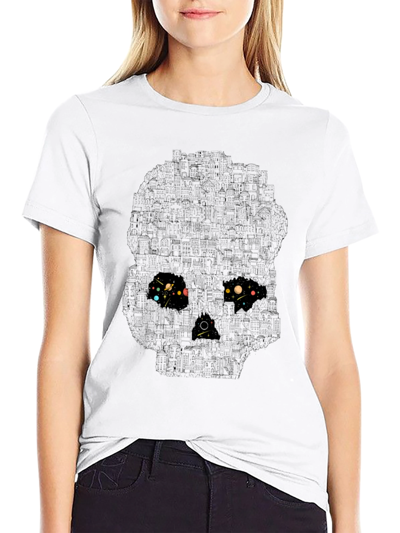 Skull Galaxy Graphic T-Shirt - Black