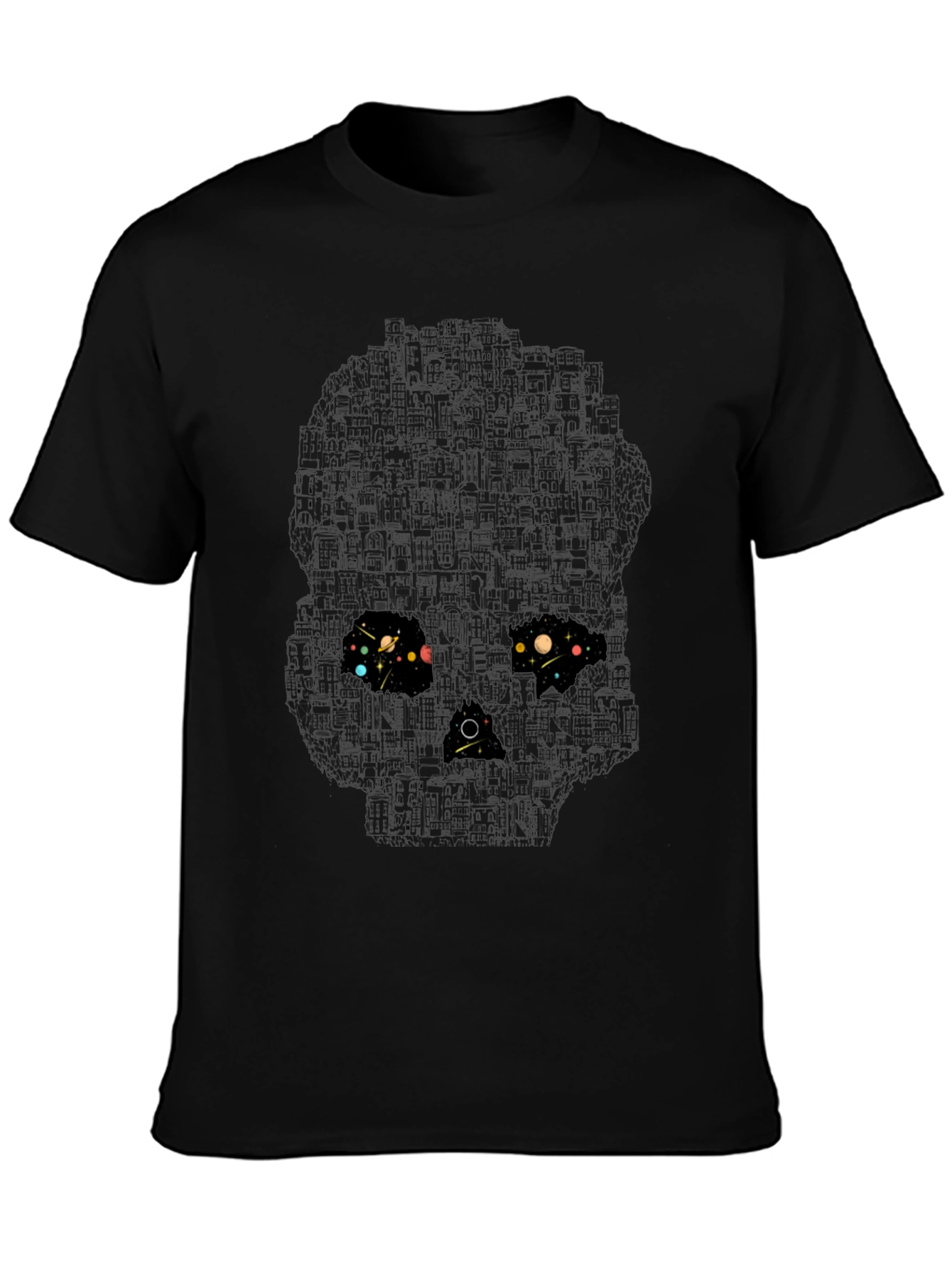Skull Galaxy Graphic T-Shirt - Black