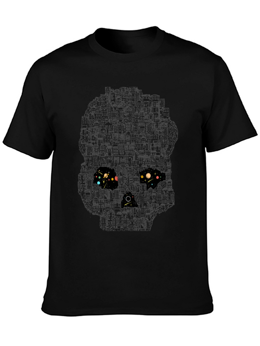 Skull Galaxy Graphic T-Shirt - Black