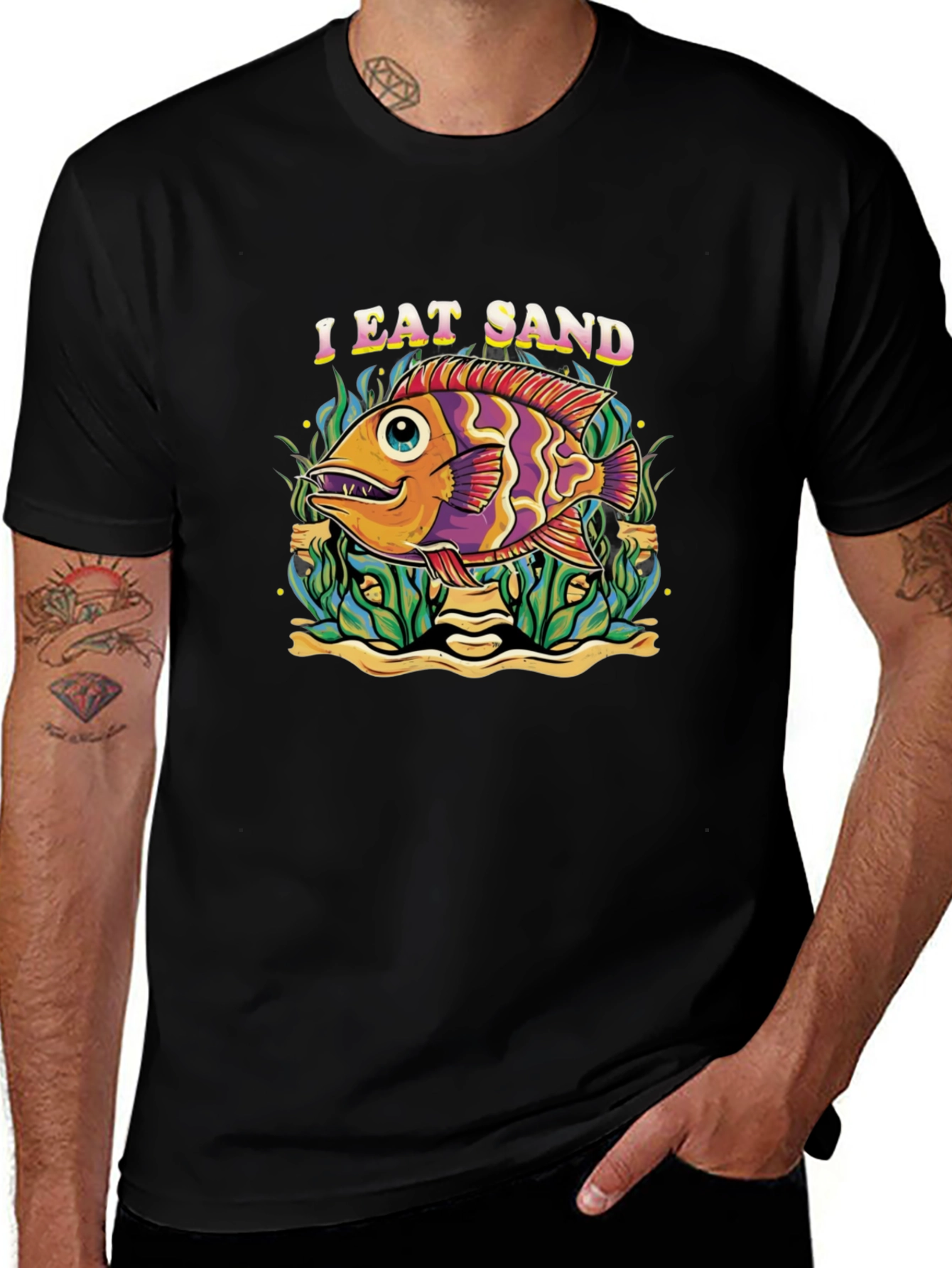 I Eat Sand Fish Graphic Black T-Shirt