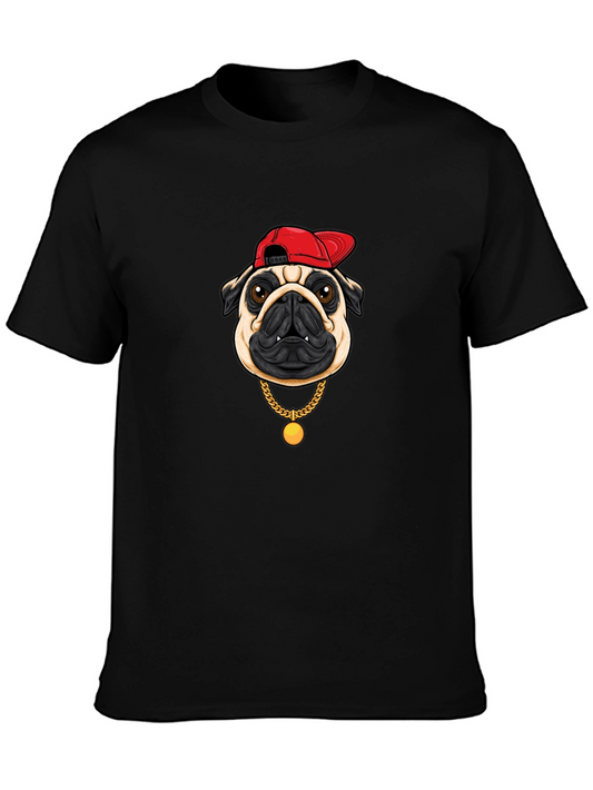 Pug Life Tee: Cool Dog with Red Cap & Gold Chain
