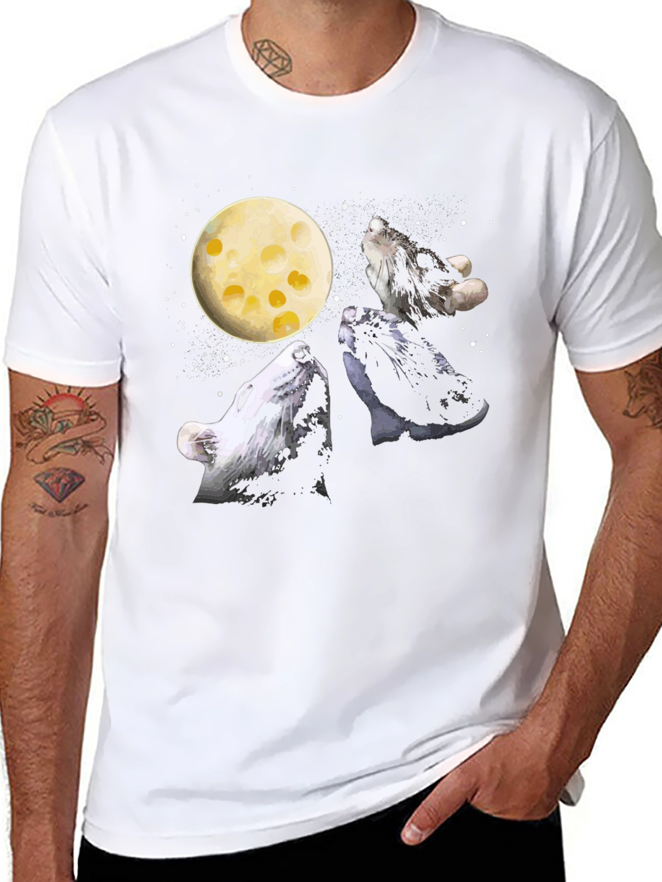 Wolf Cheese Moon Black T-Shirt