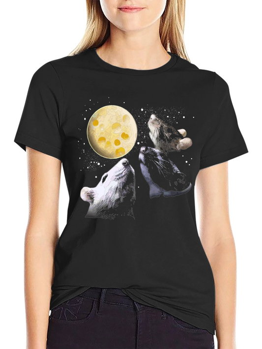 Wolf Cheese Moon Black T-Shirt
