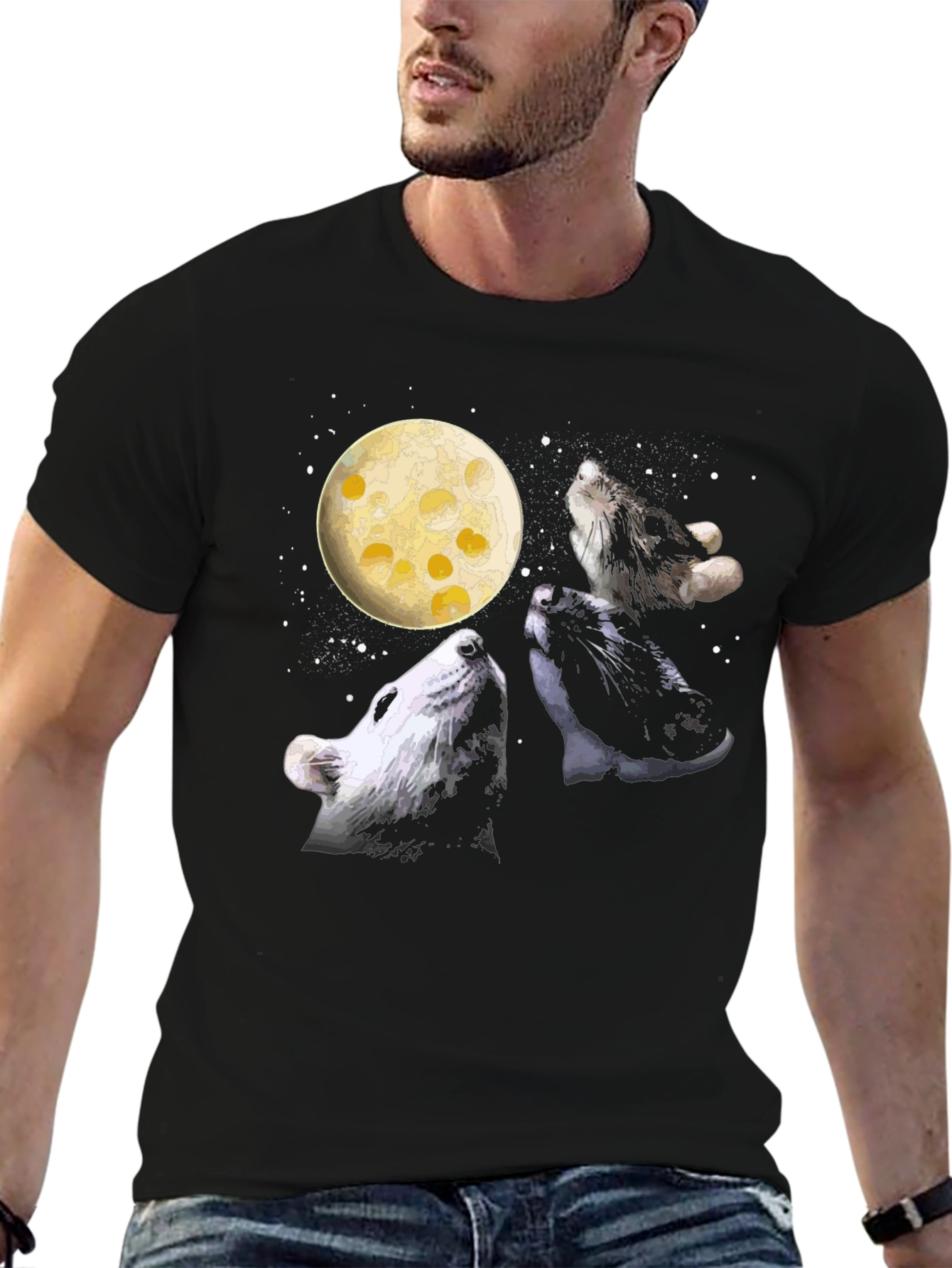 Wolf Cheese Moon Black T-Shirt
