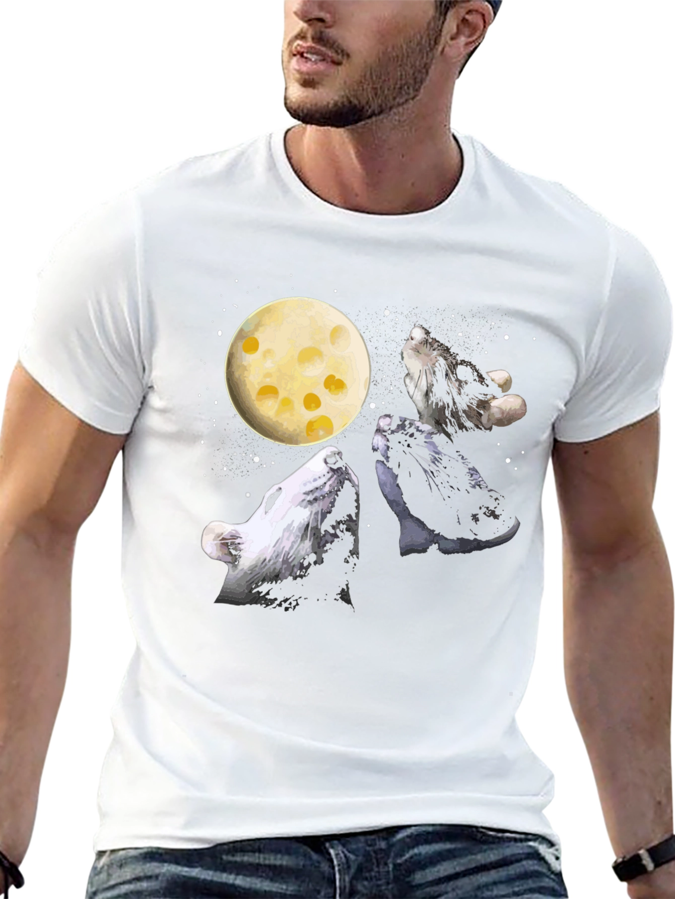 Wolf Cheese Moon Black T-Shirt
