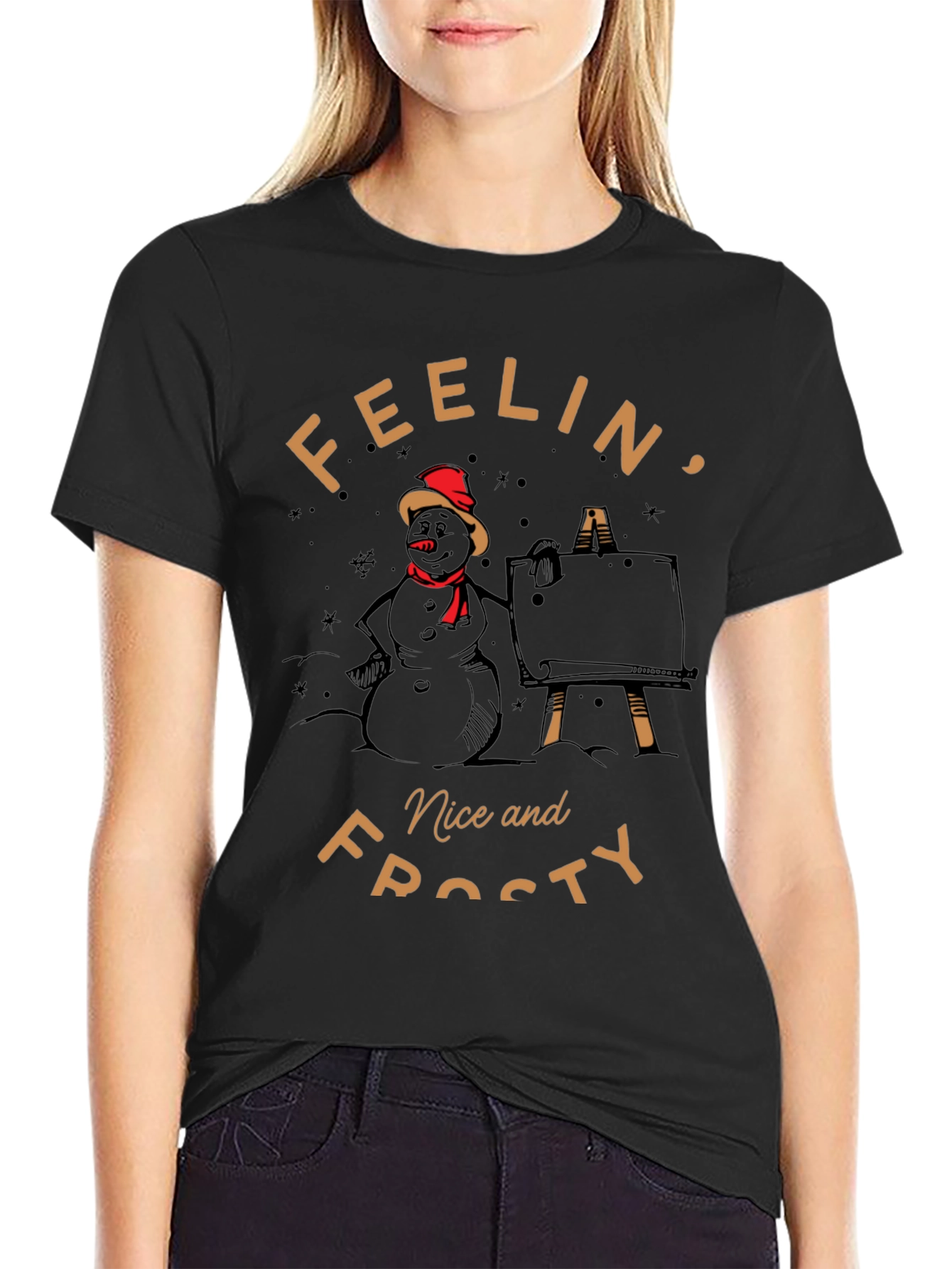 Feelin Nice and Frosty Snowman Artist Graphic Tee