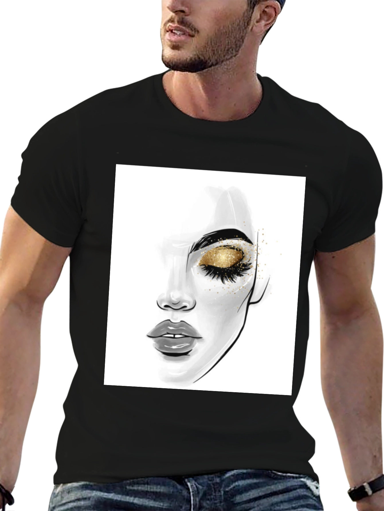 Glamorous Eye Makeup Graphic Tee - Black Cotton