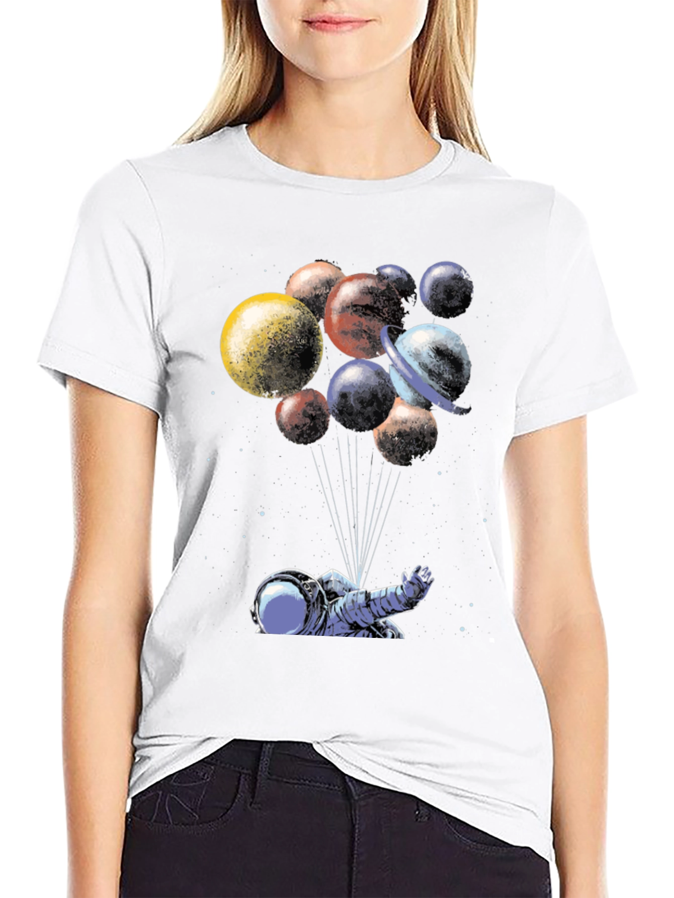 Astronaut Planet Balloons Graphic T-Shirt