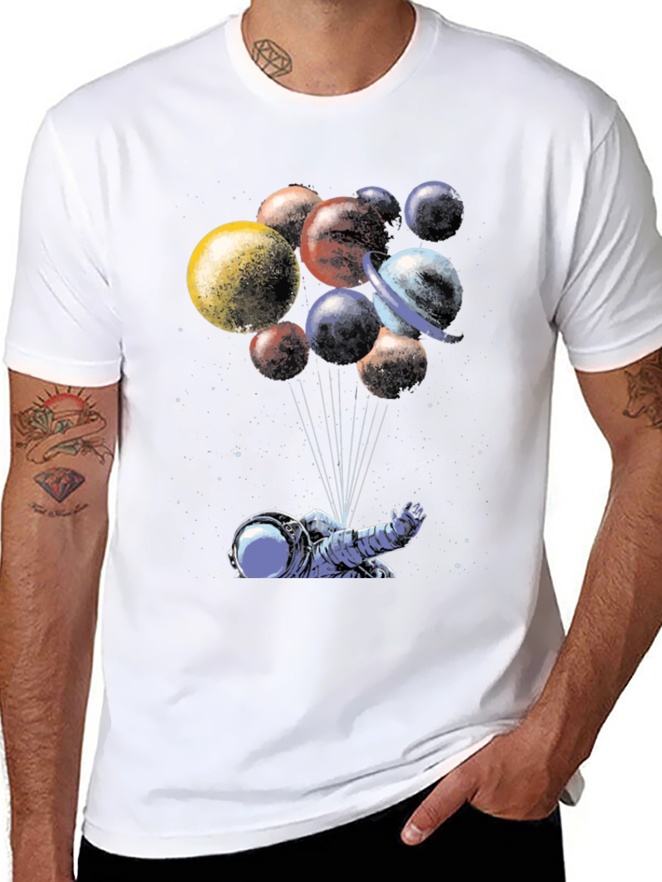 Astronaut Planet Balloons Graphic T-Shirt