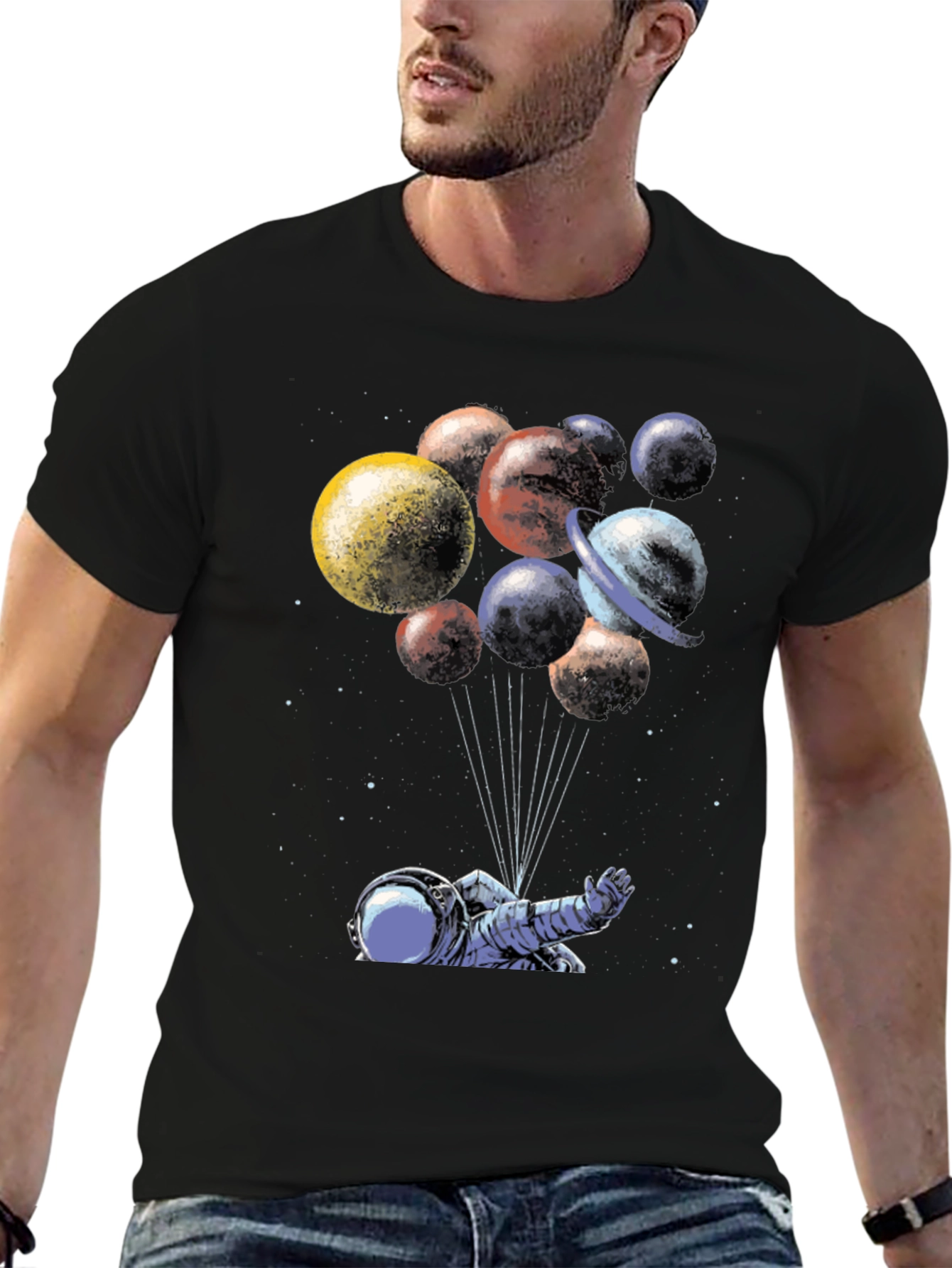 Astronaut Planet Balloons Graphic T-Shirt
