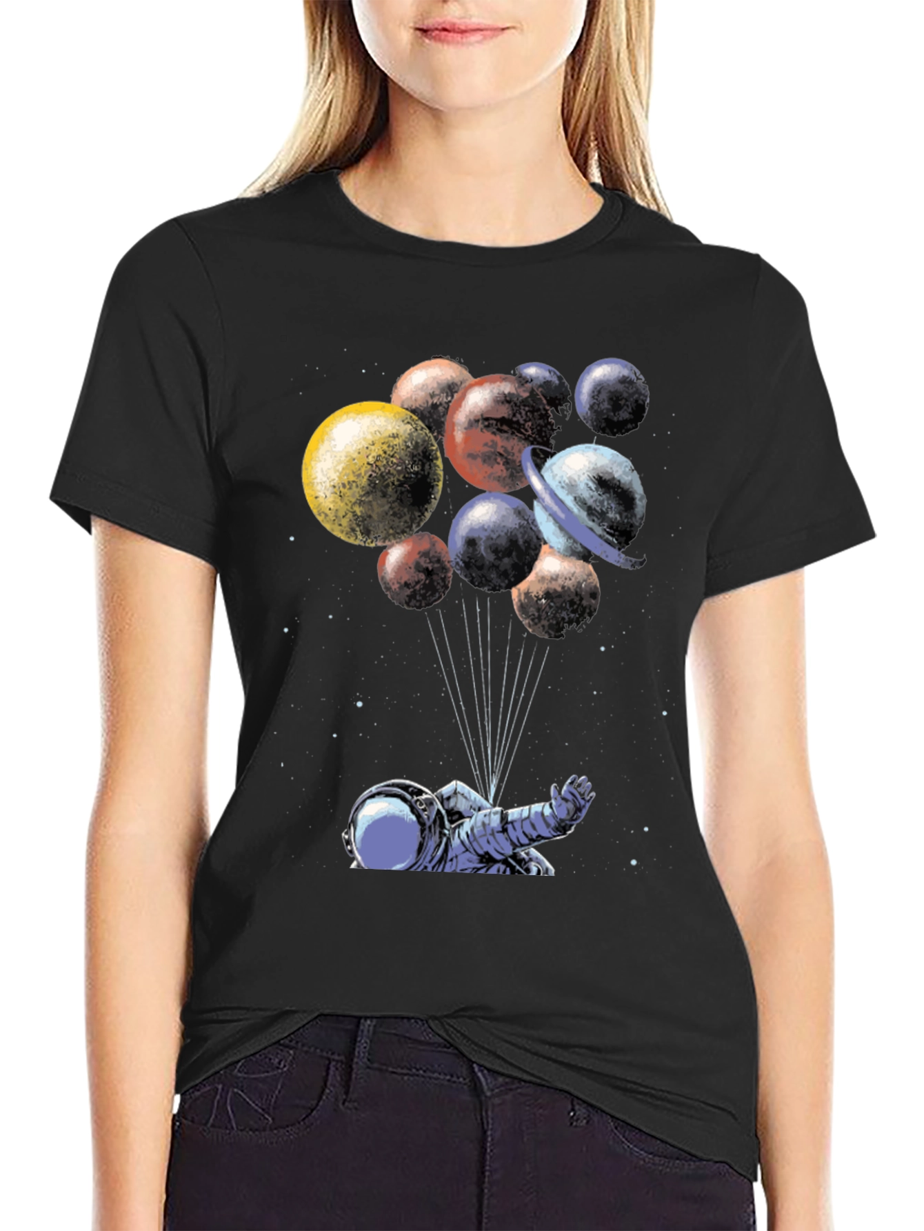 Astronaut Planet Balloons Graphic T-Shirt