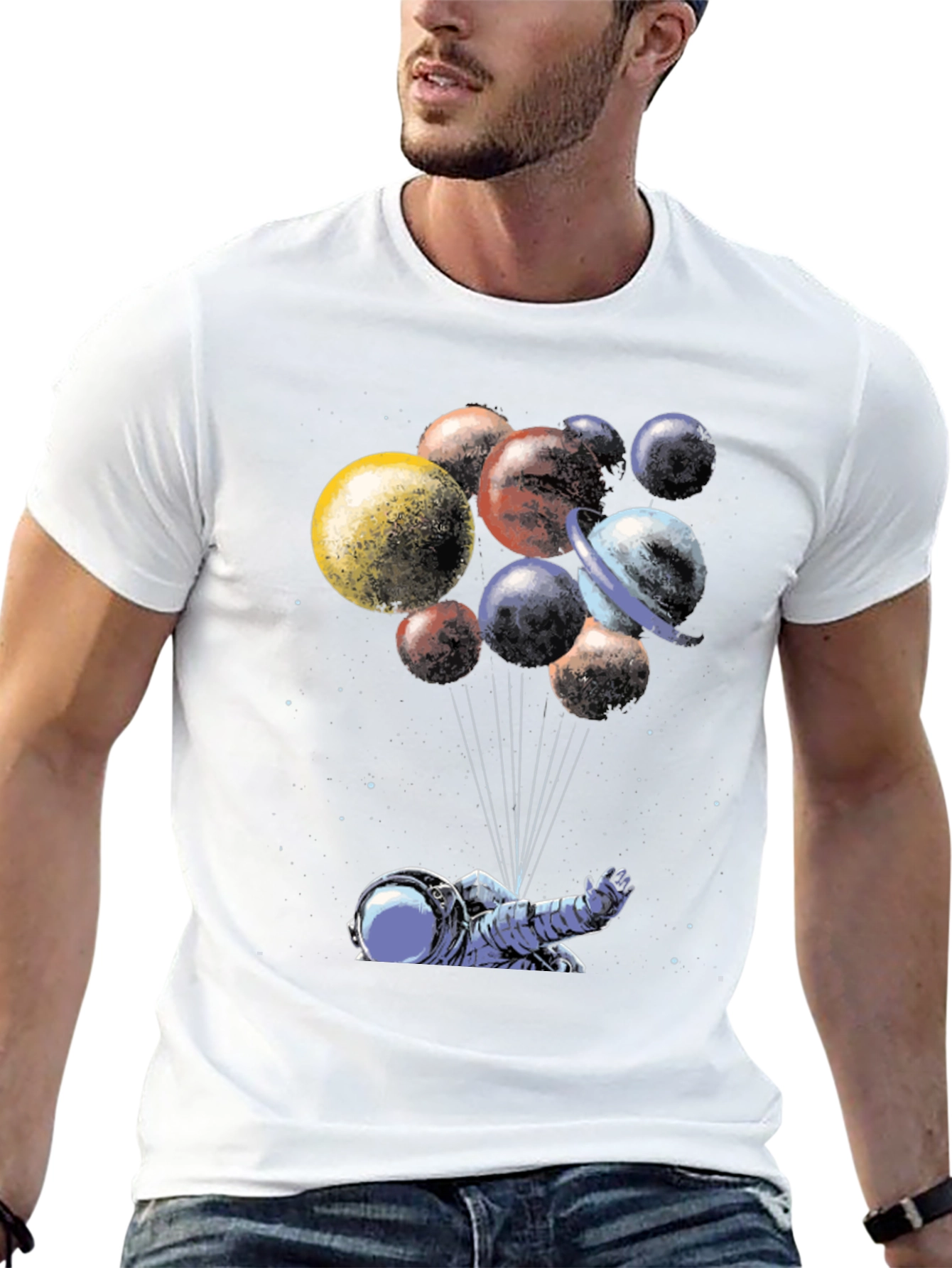 Astronaut Planet Balloons Graphic T-Shirt