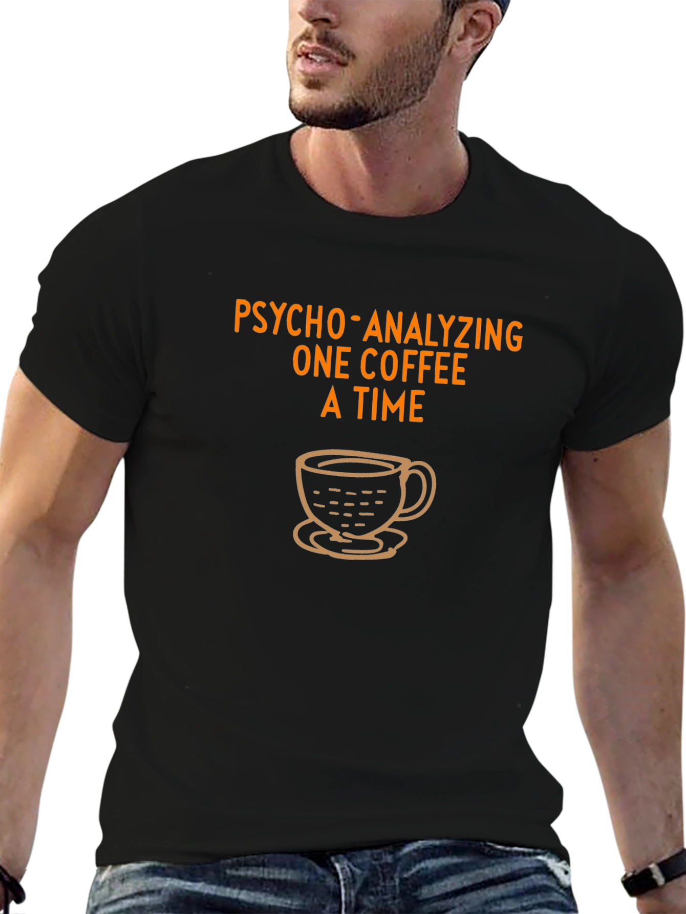 Psycho-Analyzing Coffee T-Shirt - Black Casual Tee