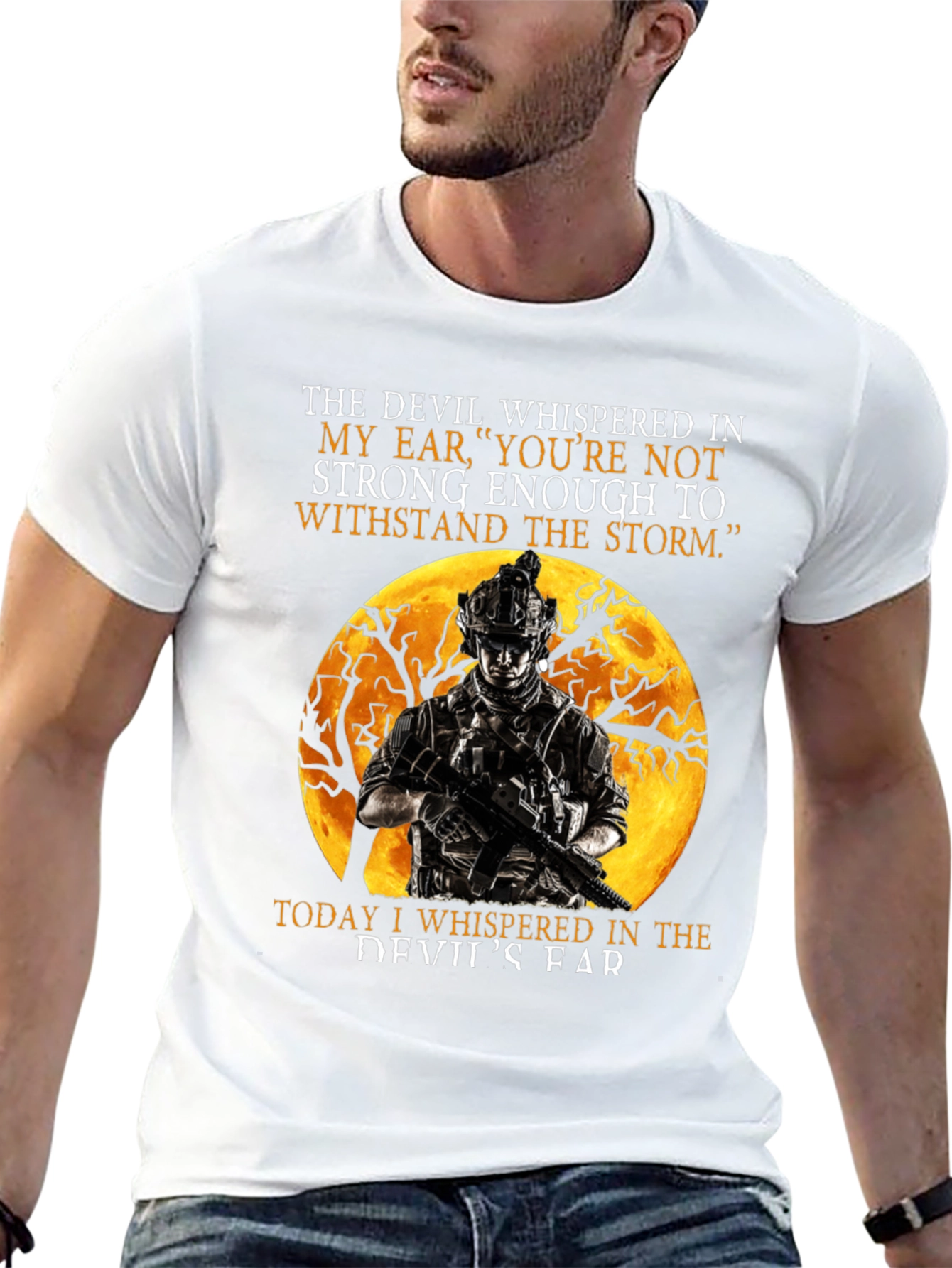 Devil Whispered T-Shirt: Military Soldier Graphic Tee