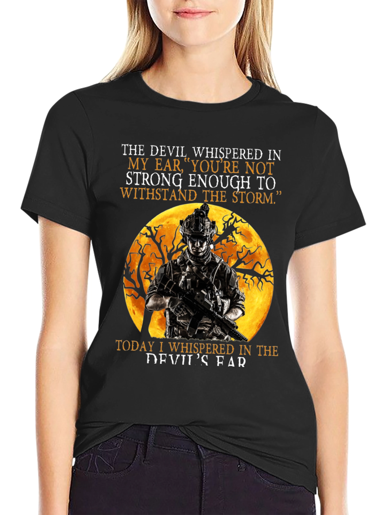 Devil Whispered T-Shirt: Military Soldier Graphic Tee