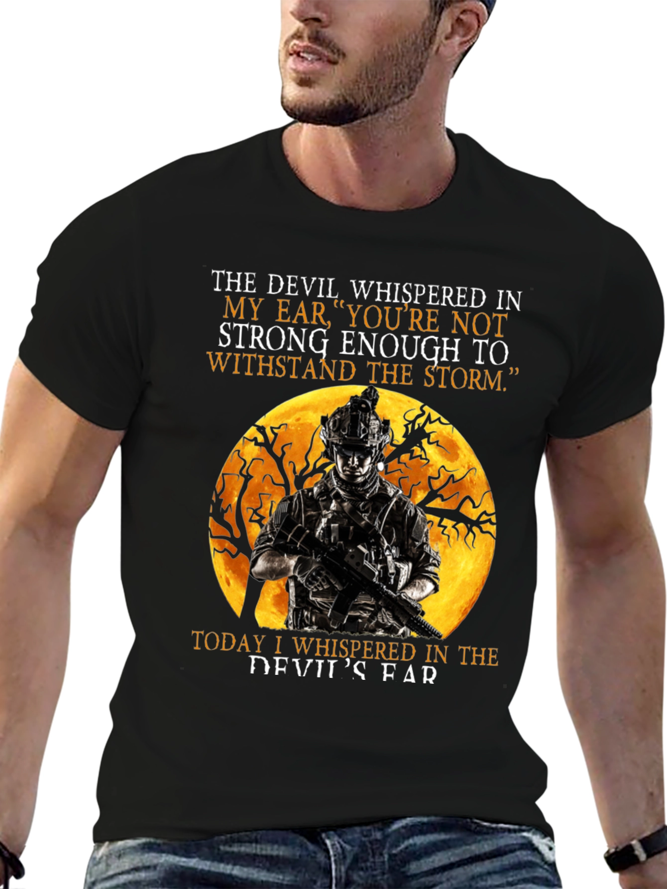 Devil Whispered T-Shirt: Military Soldier Graphic Tee