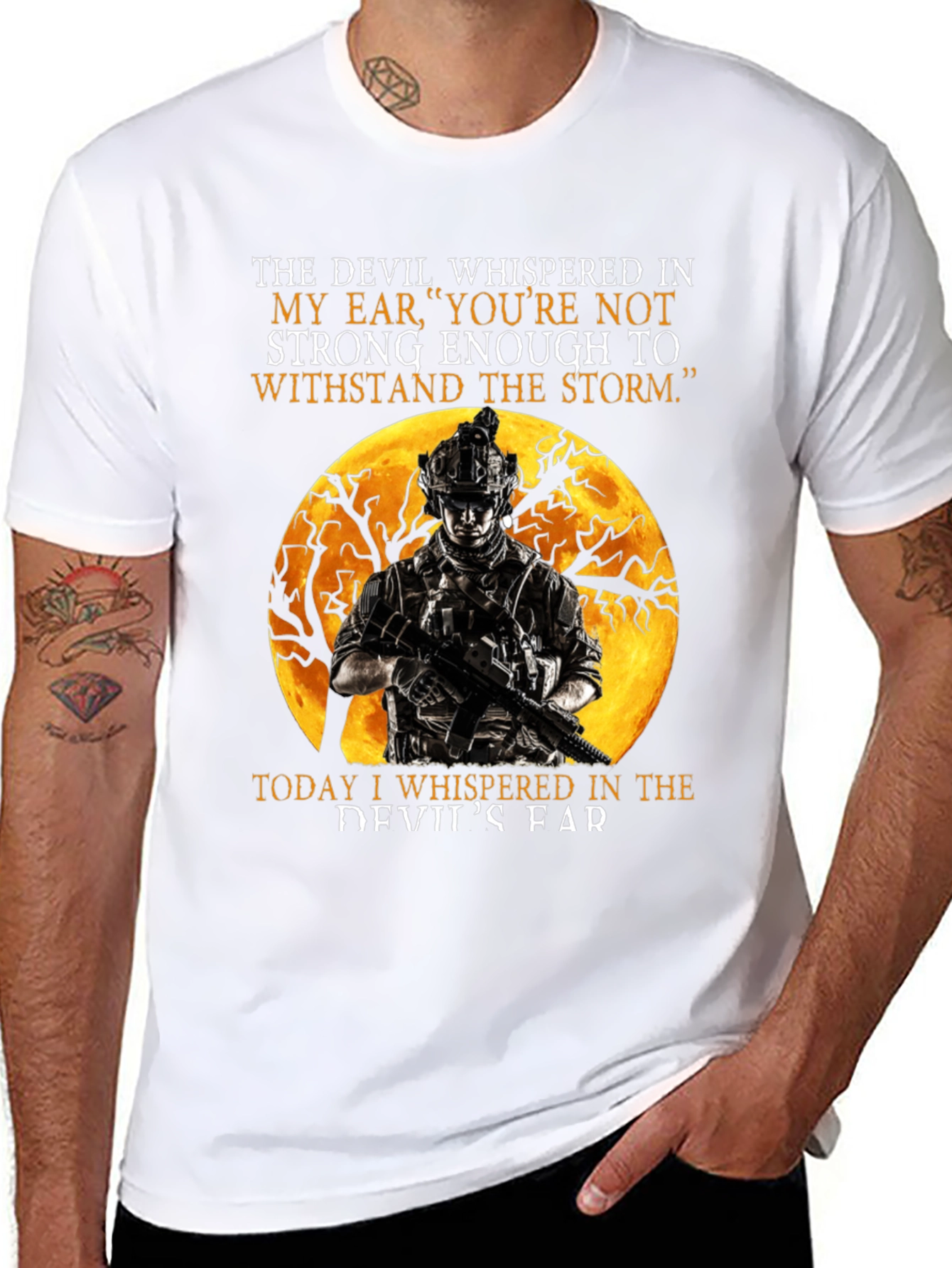 Devil Whispered T-Shirt: Military Soldier Graphic Tee