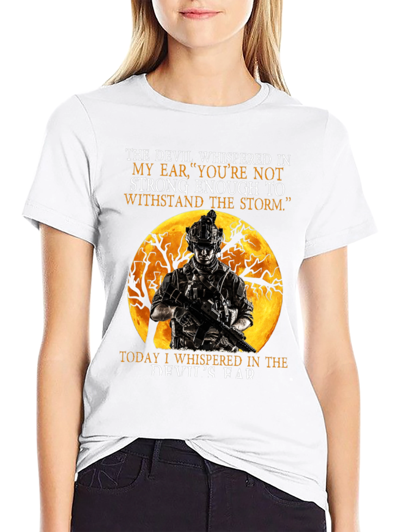 Devil Whispered T-Shirt: Military Soldier Graphic Tee