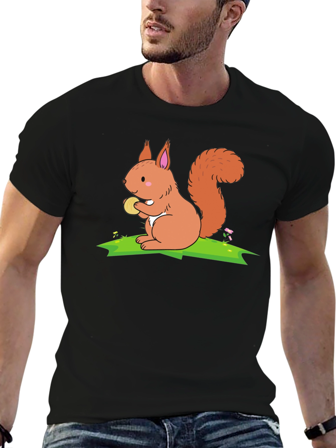 Squirrel Graphic T-Shirt - Black Cotton Tee