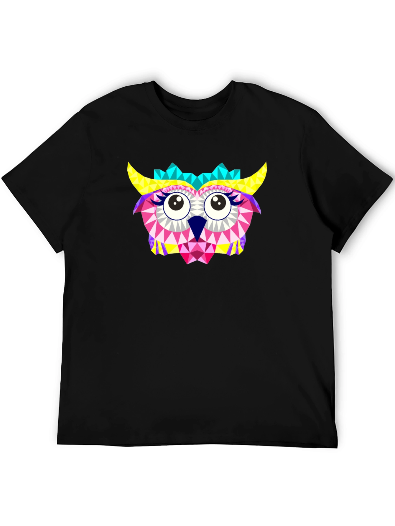 Geometric Owl Print Black T-Shirt