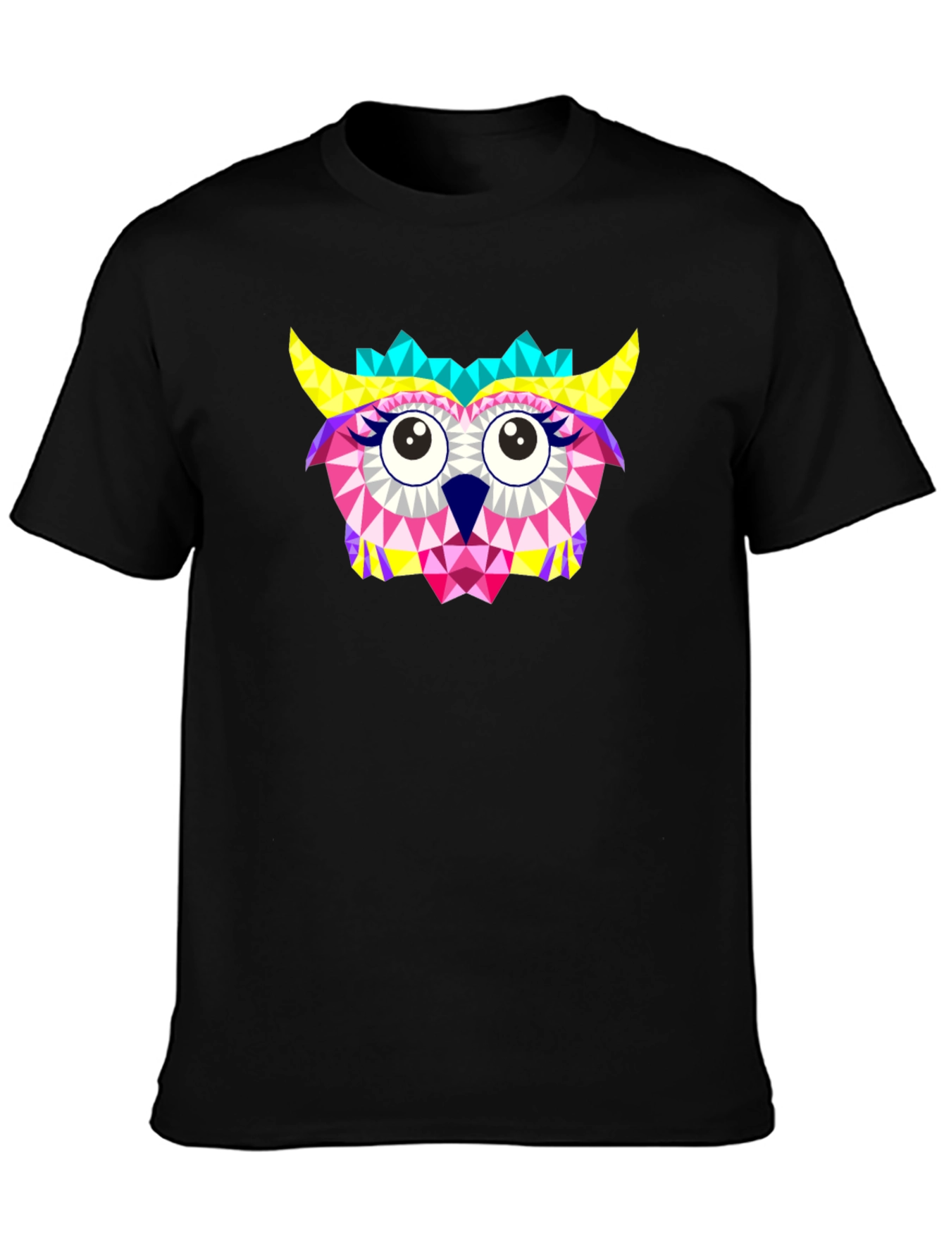 Geometric Owl Print Black T-Shirt