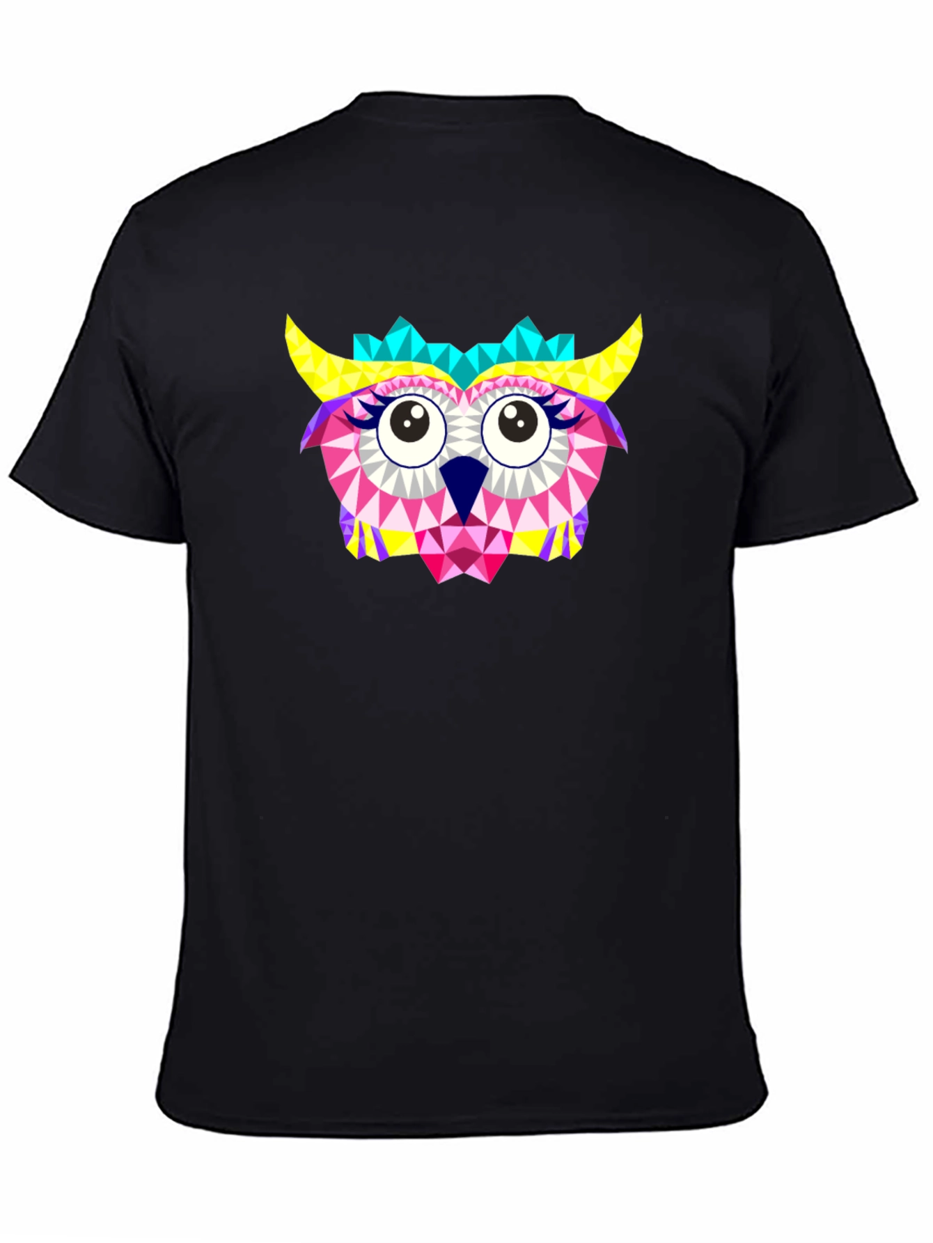 Geometric Owl Print Black T-Shirt