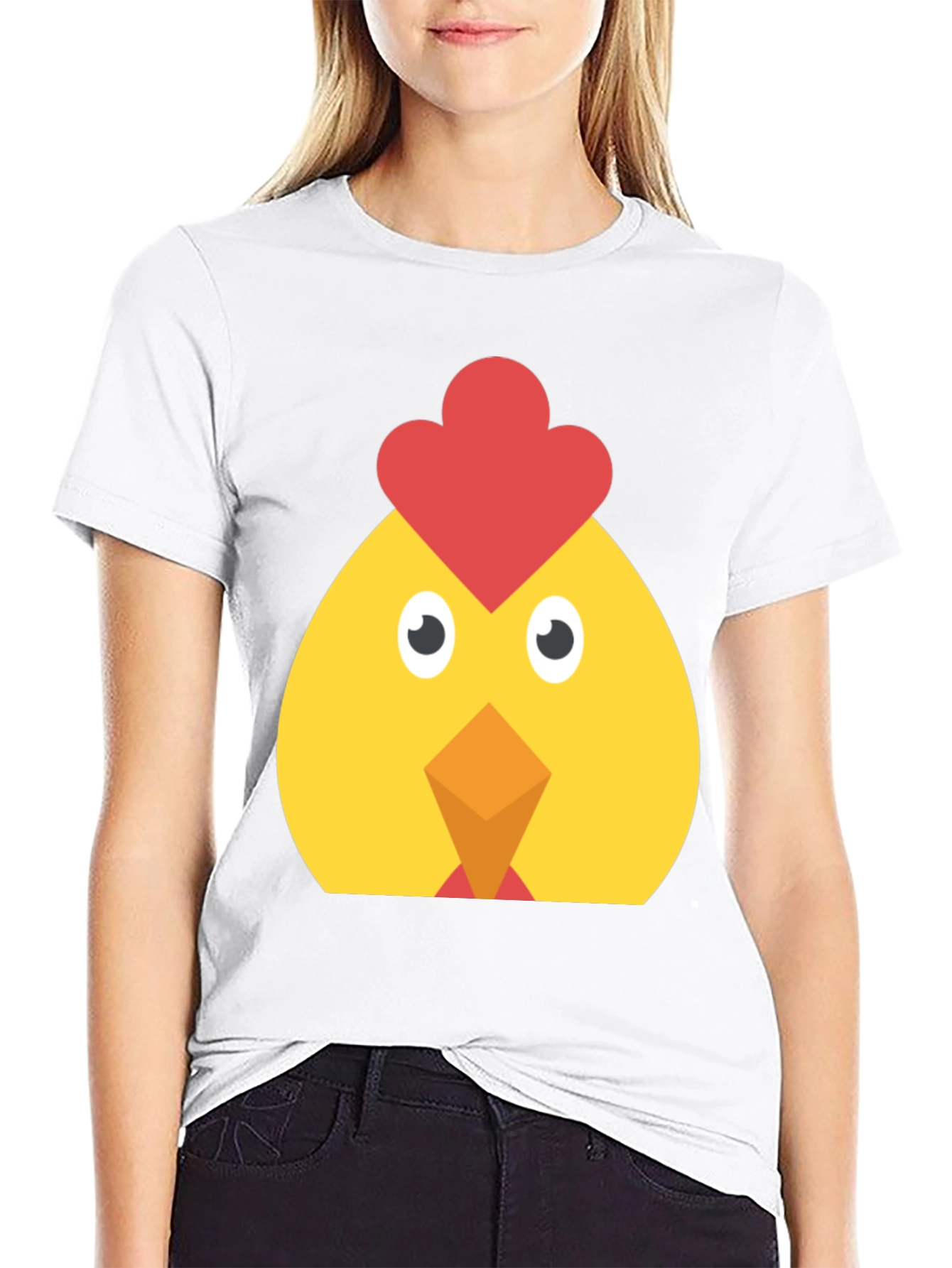Funny Chicken Face Graphic T-Shirt - Casual Black Tee