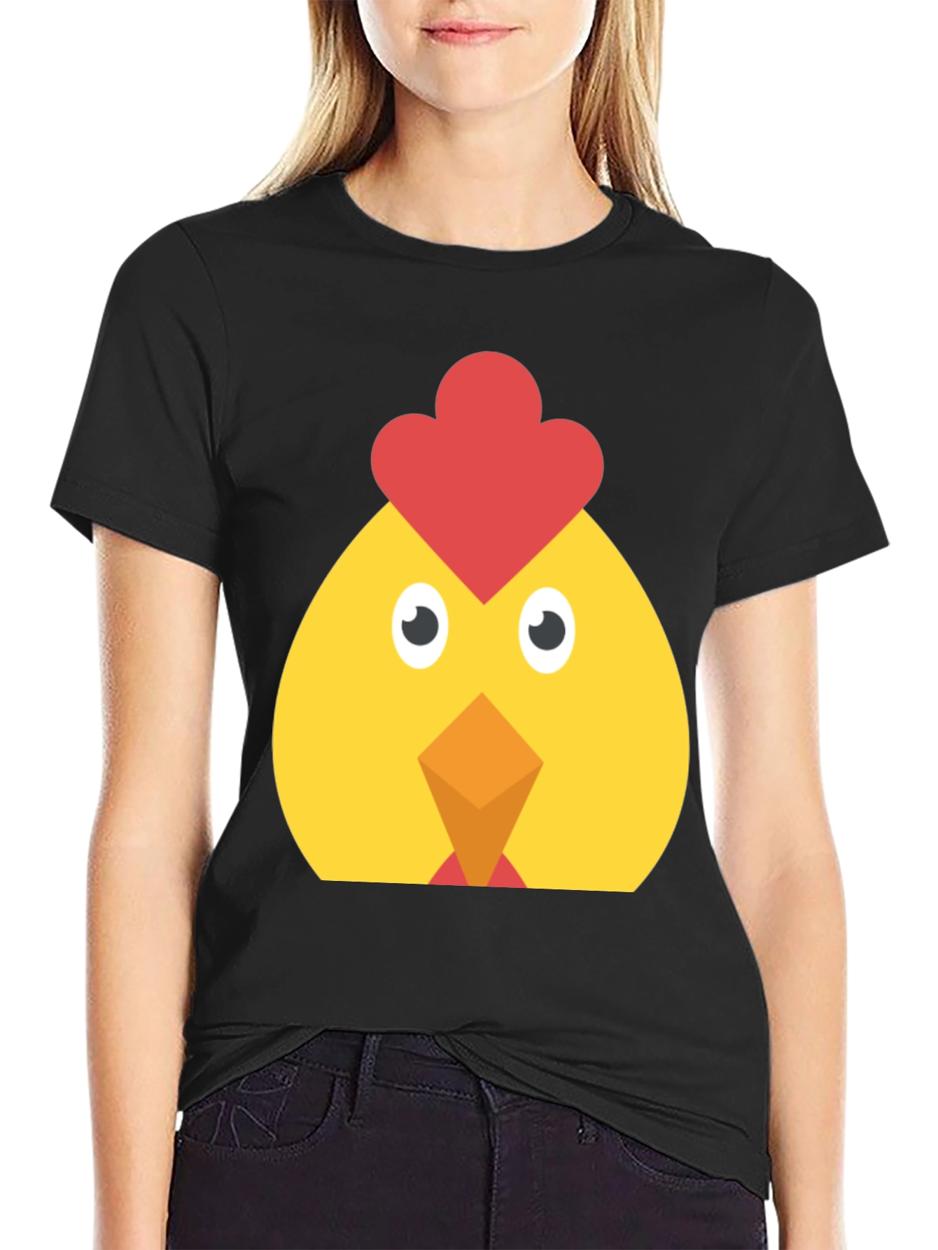 Funny Chicken Face Graphic T-Shirt - Casual Black Tee
