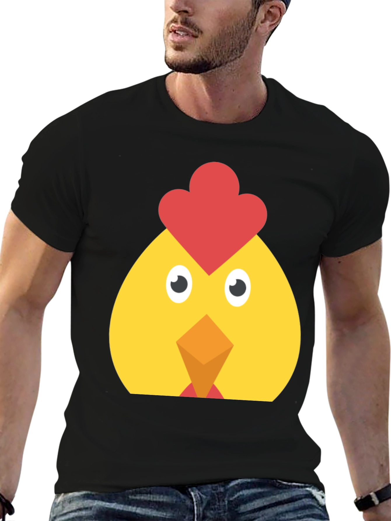 Funny Chicken Face Graphic T-Shirt - Casual Black Tee