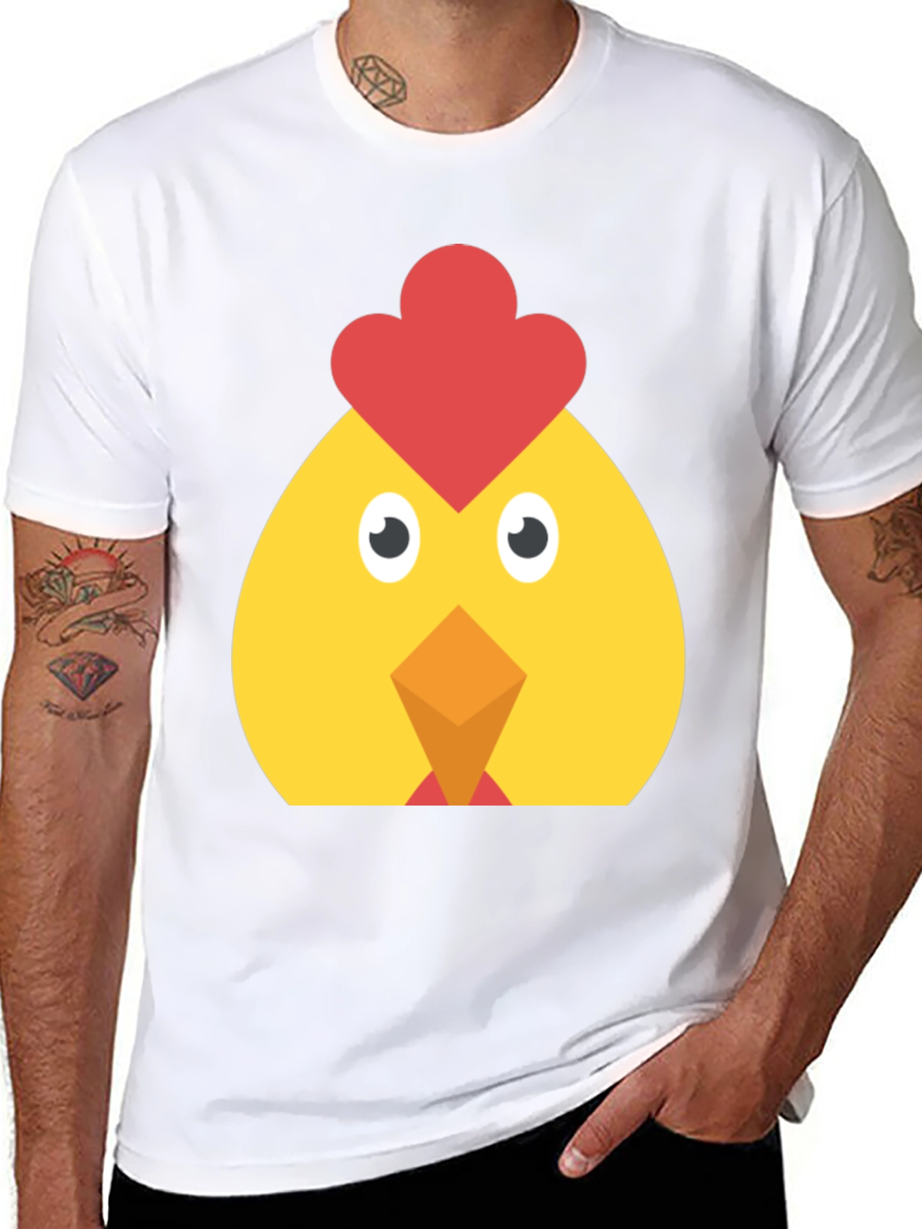 Funny Chicken Face Graphic T-Shirt - Casual Black Tee