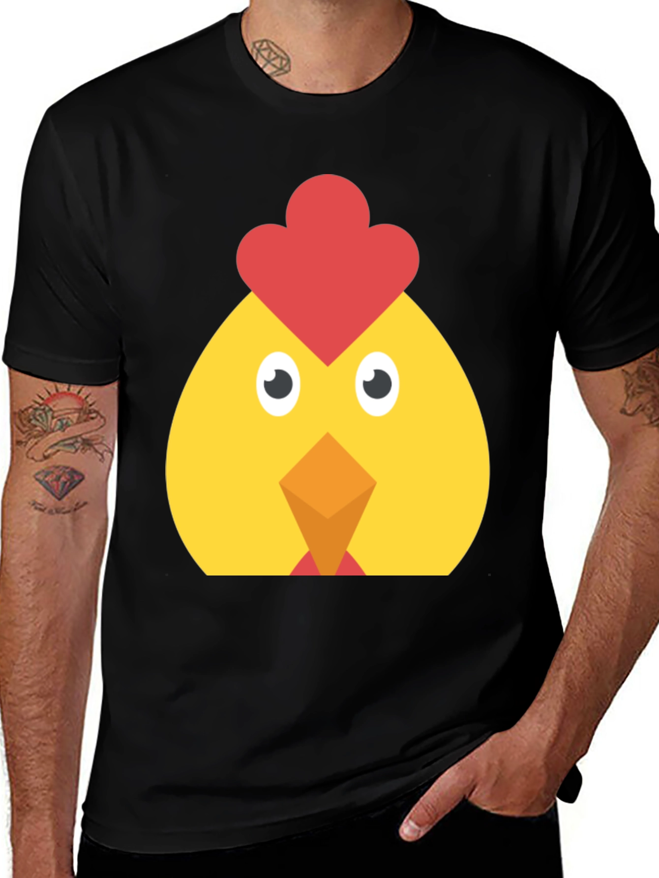 Funny Chicken Face Graphic T-Shirt - Casual Black Tee
