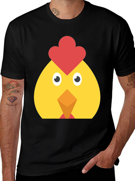 Funny Chicken Face Graphic T-Shirt - Casual Black Tee