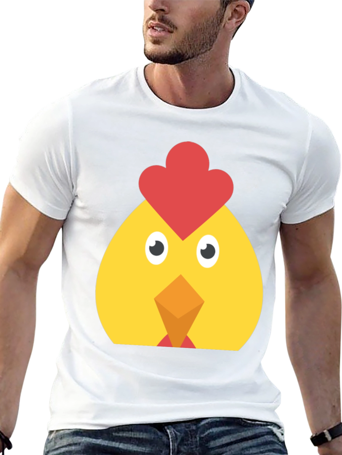 Funny Chicken Face Graphic T-Shirt - Casual Black Tee