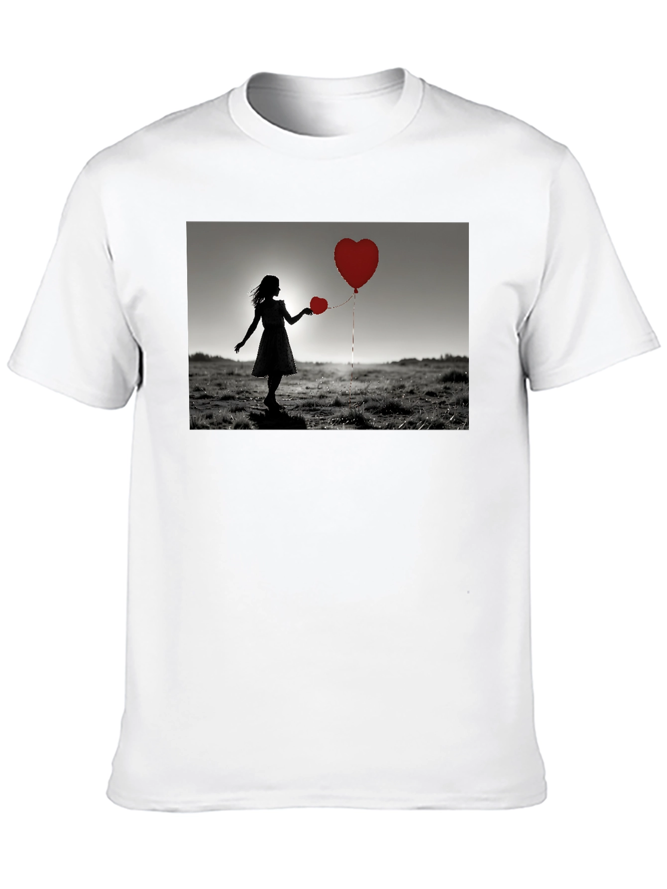 Heart Balloons Graphic Tee - Romantic Silhouette T-Shirt
