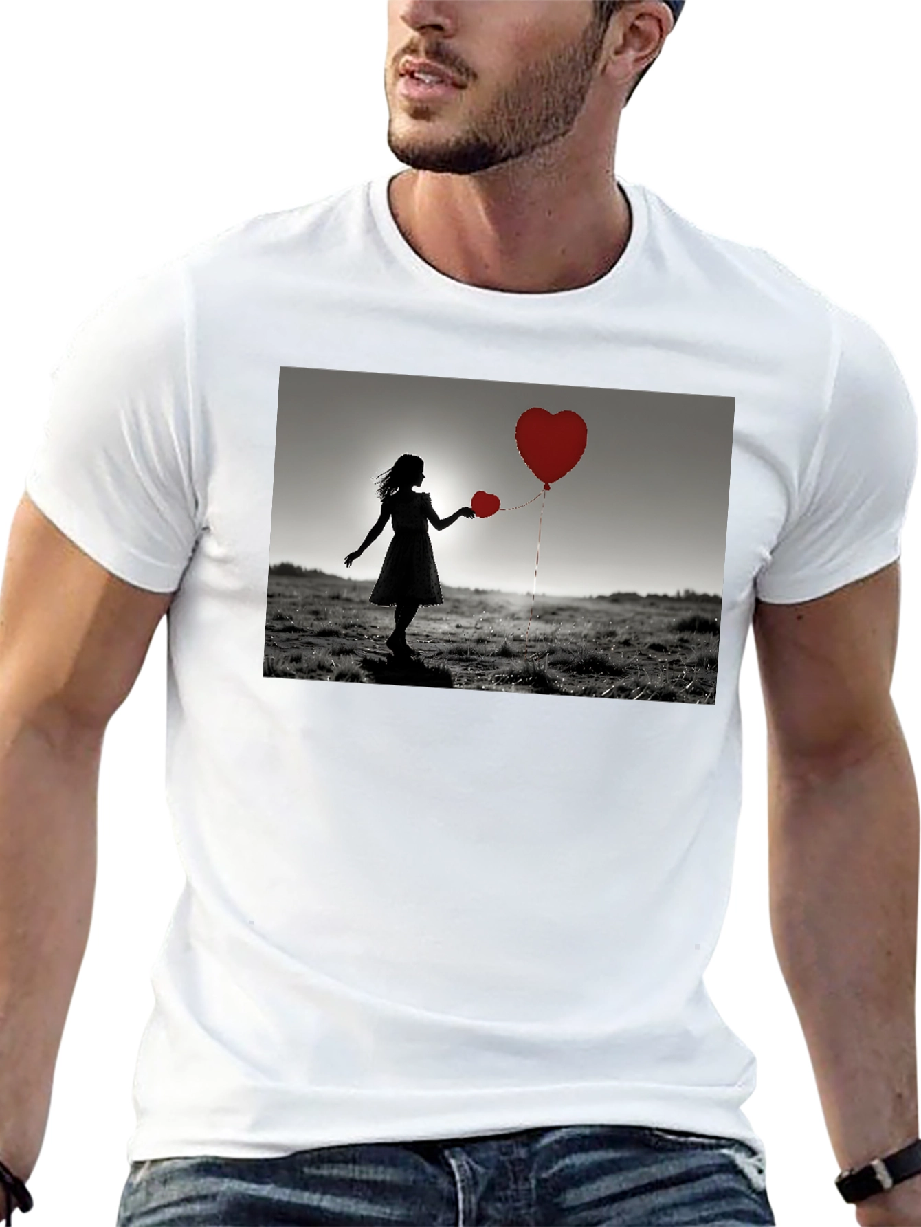 Heart Balloons Graphic Tee - Romantic Silhouette T-Shirt