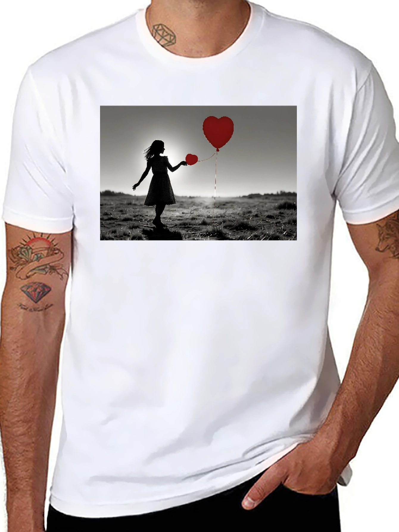 Heart Balloons Graphic Tee - Romantic Silhouette T-Shirt