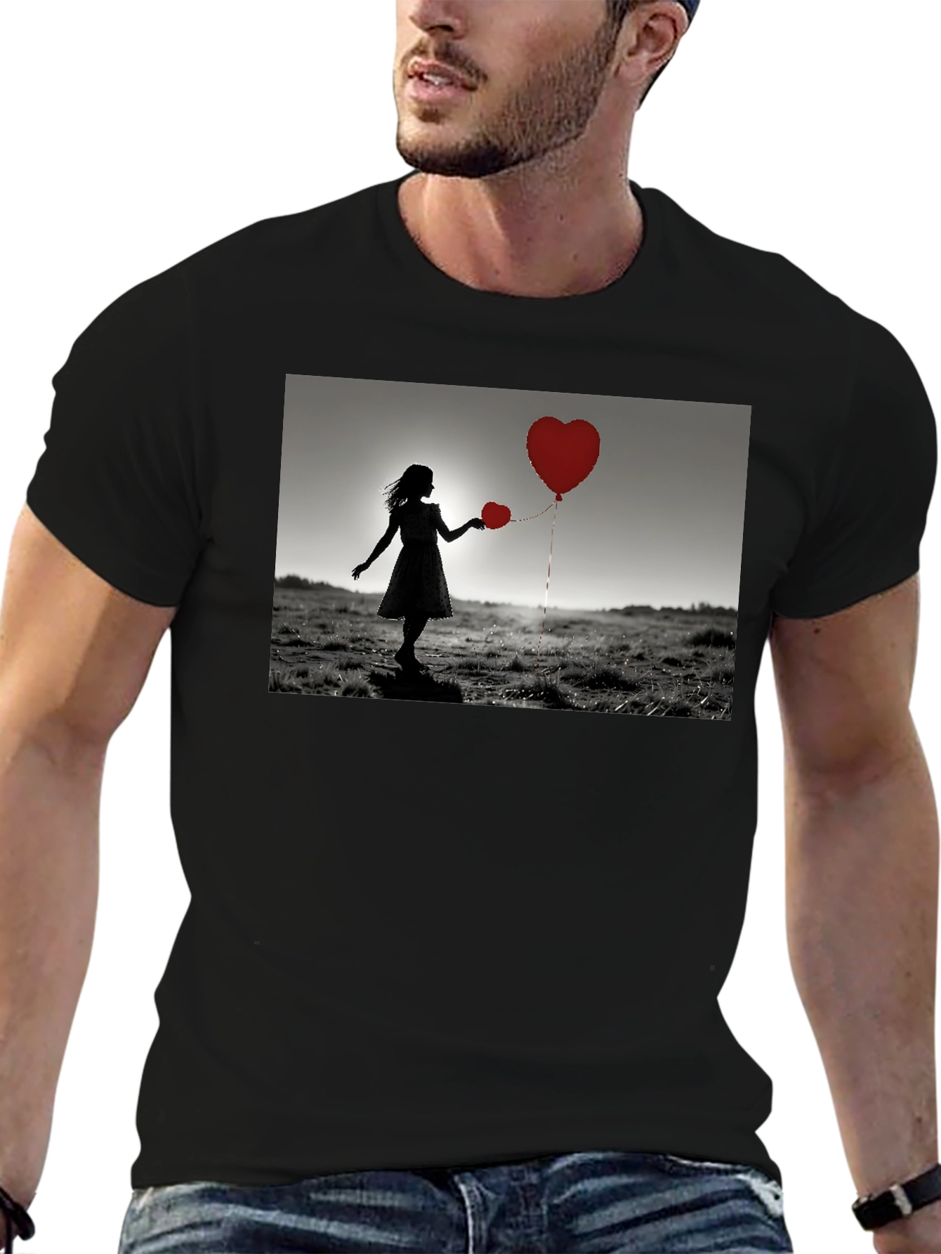 Heart Balloons Graphic Tee - Romantic Silhouette T-Shirt