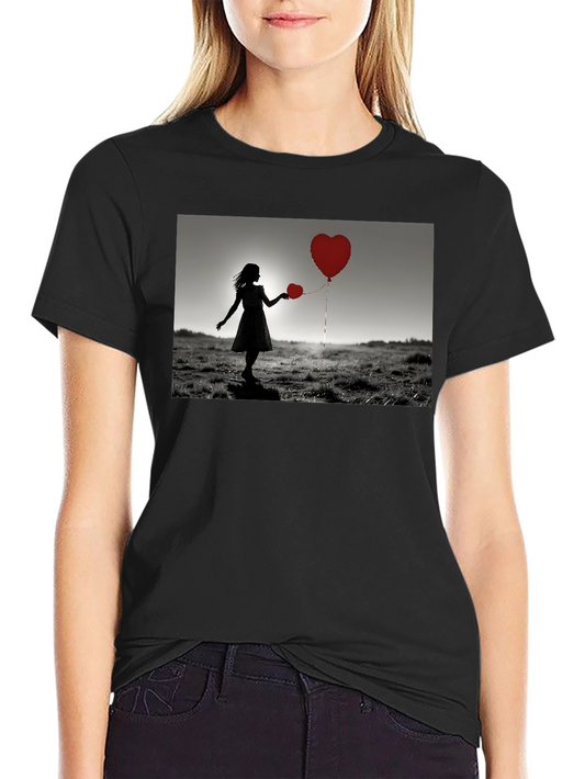 Heart Balloons Graphic Tee - Romantic Silhouette T-Shirt