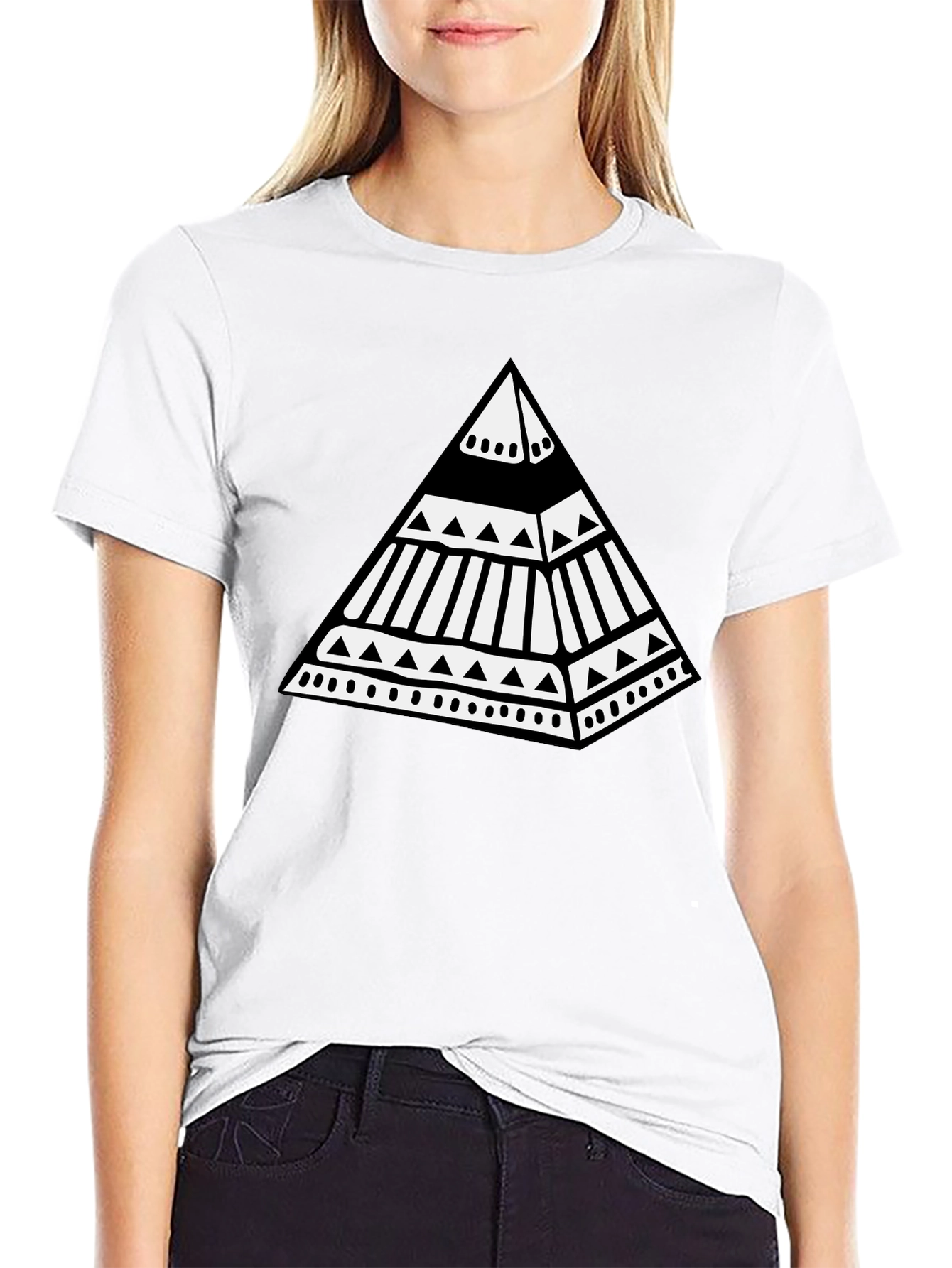 Tribal Pyramid Graphic Tee - Stylish Black T-Shirt