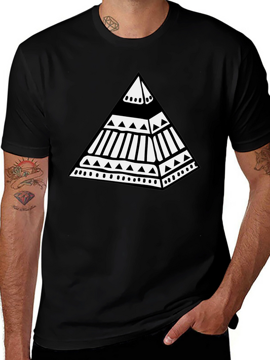 Tribal Pyramid Graphic Tee - Stylish Black T-Shirt