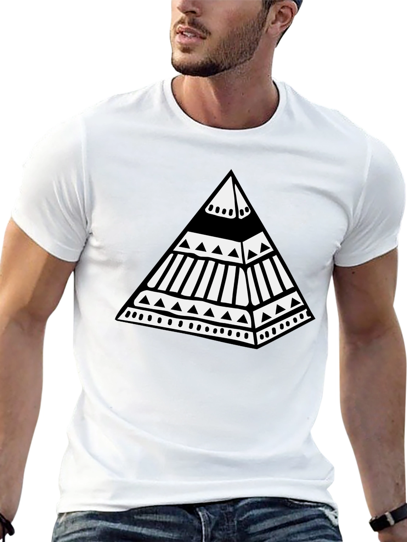 Tribal Pyramid Graphic Tee - Stylish Black T-Shirt