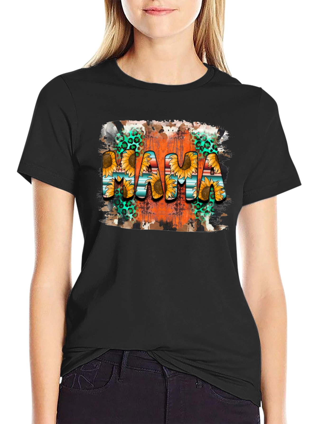 Mama Sunflower Graphic Tee - Black