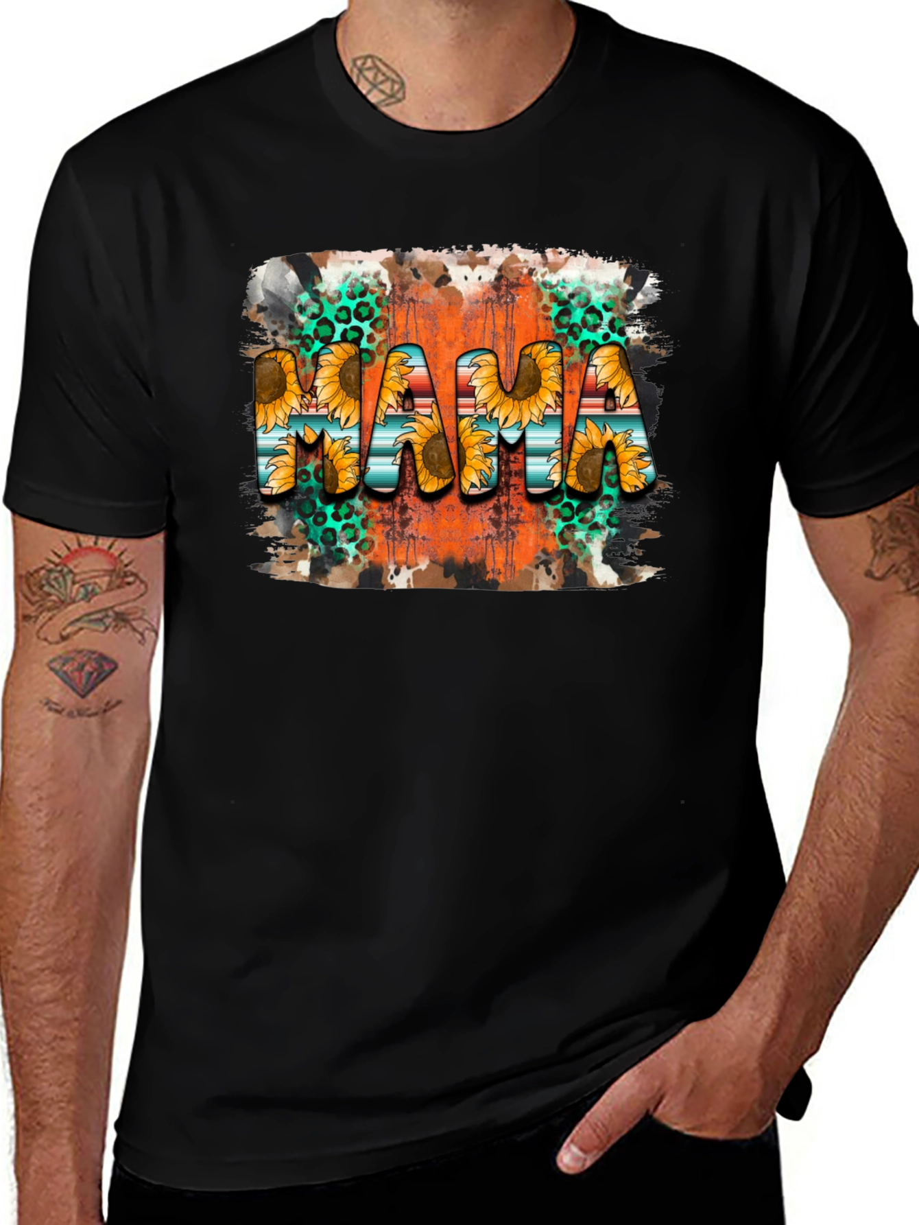 Mama Sunflower Graphic Tee - Black