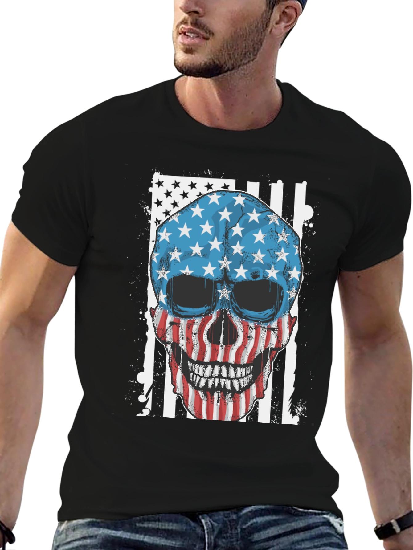 American Flag Skull Graphic T-Shirt - Patriot Tee