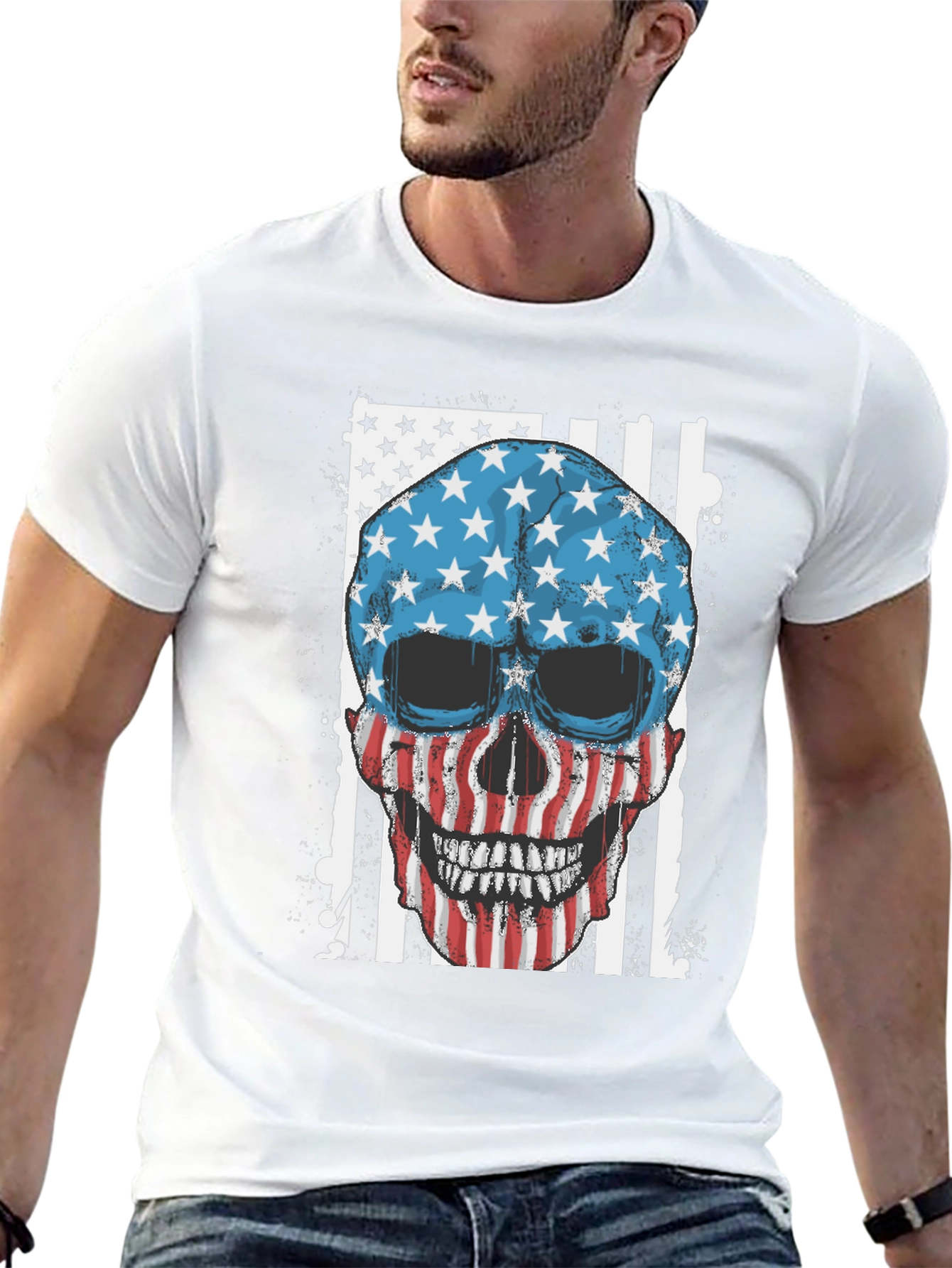 American Flag Skull Graphic T-Shirt - Patriot Tee