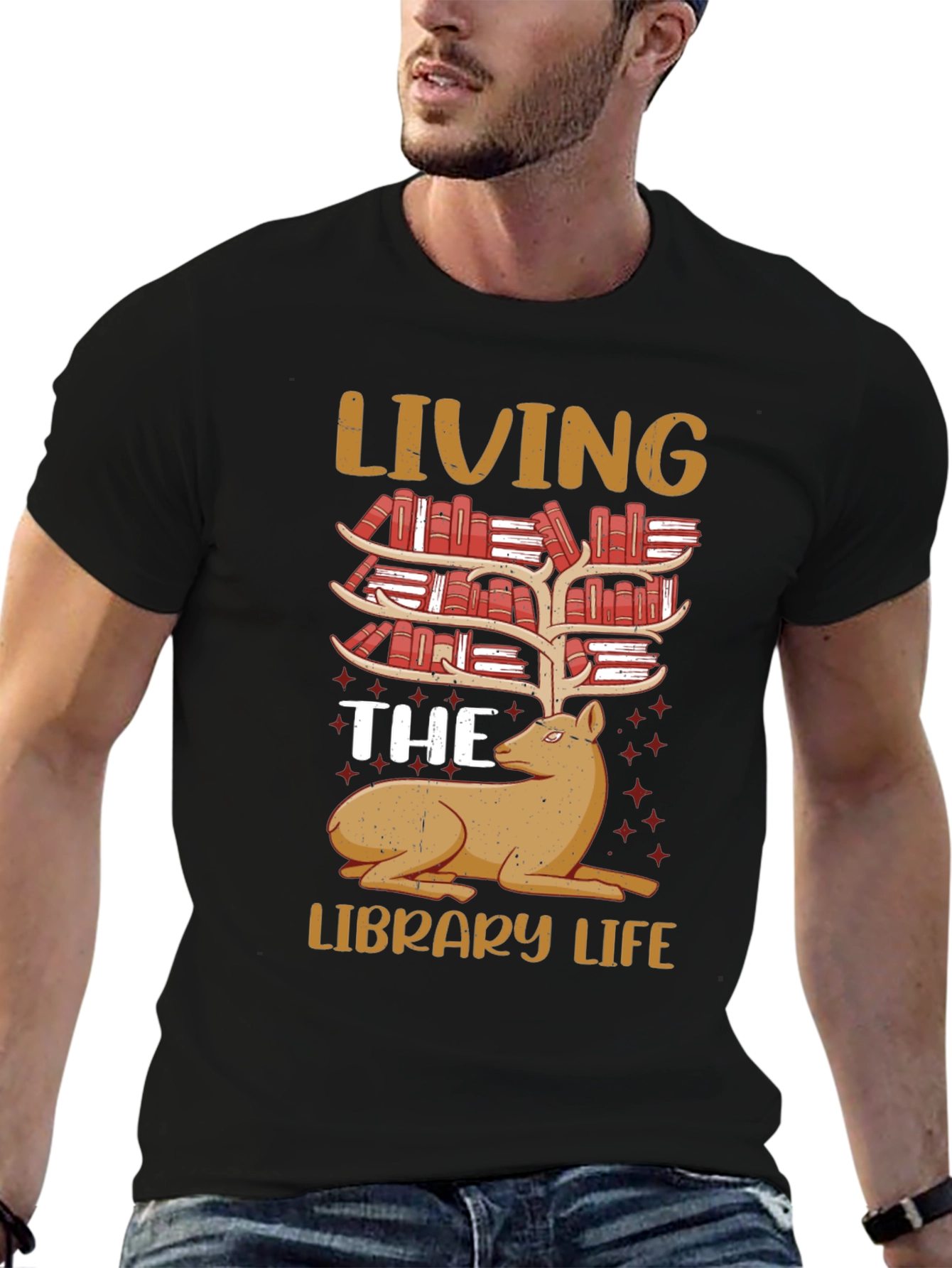 Library Life Book Deer T-Shirt
