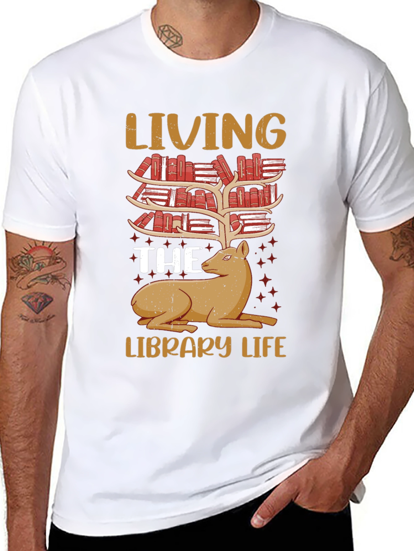 Library Life Book Deer T-Shirt